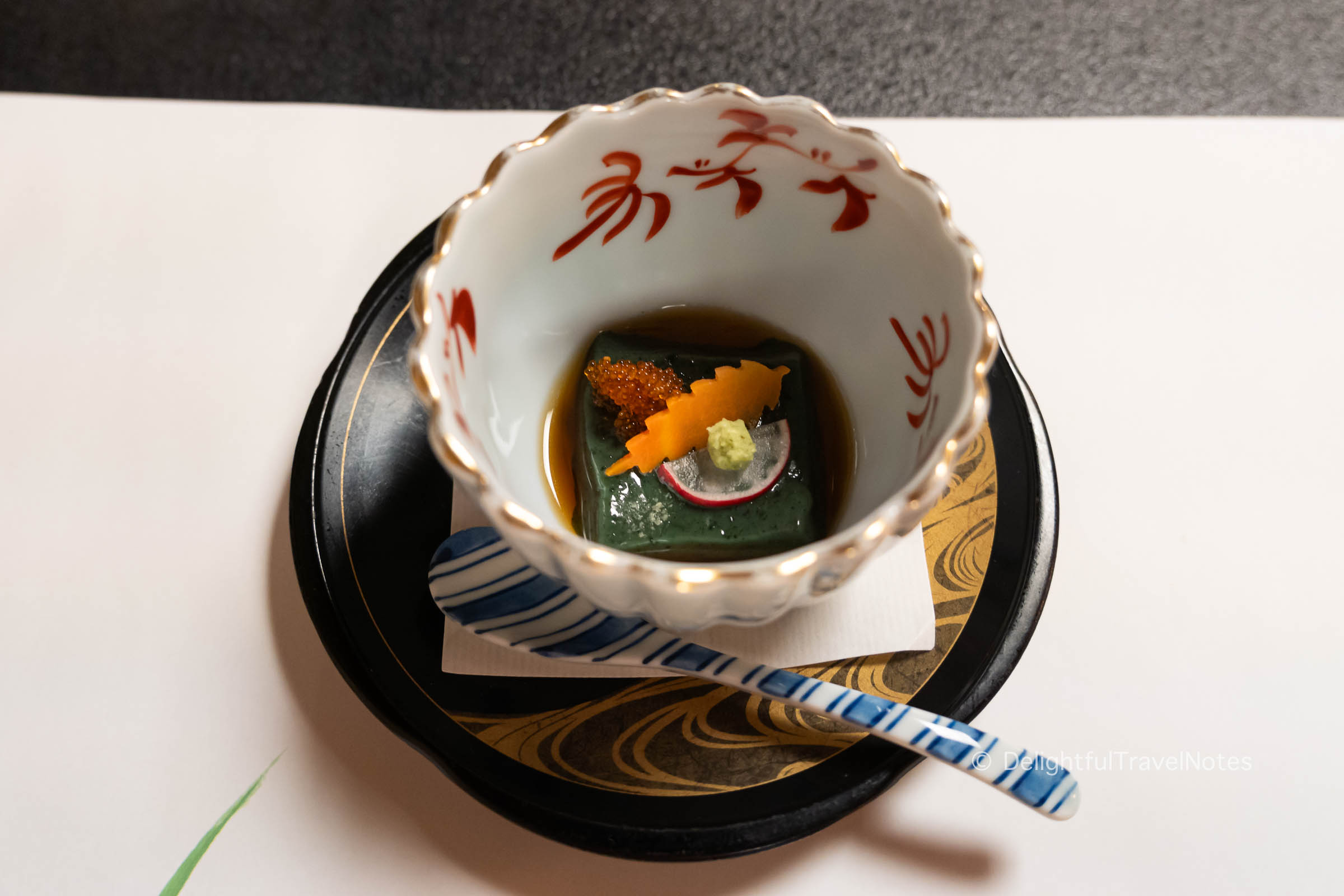 a bowl of appetizer in kaiseki dinner at Hanasaki Manjiro restaurant in Kyoto
