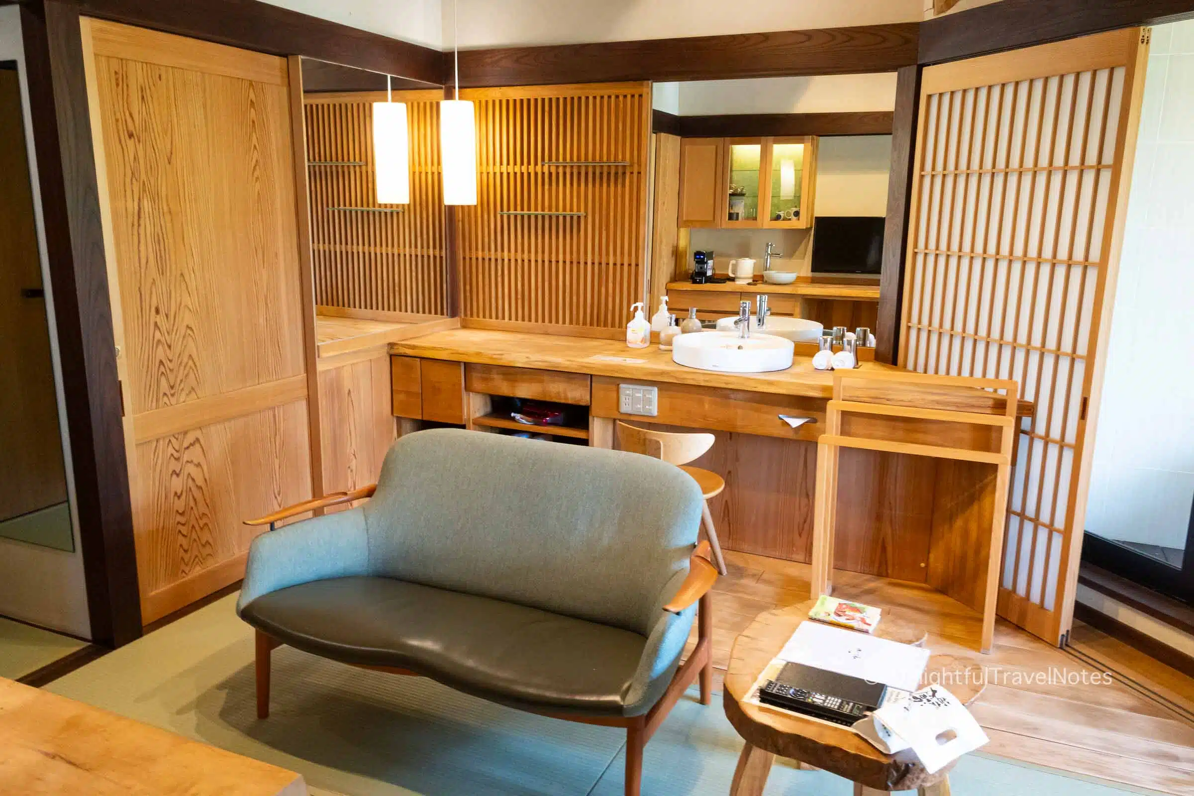 view of bathroom at Madoka no Mori ryokan in Gora, Hakone