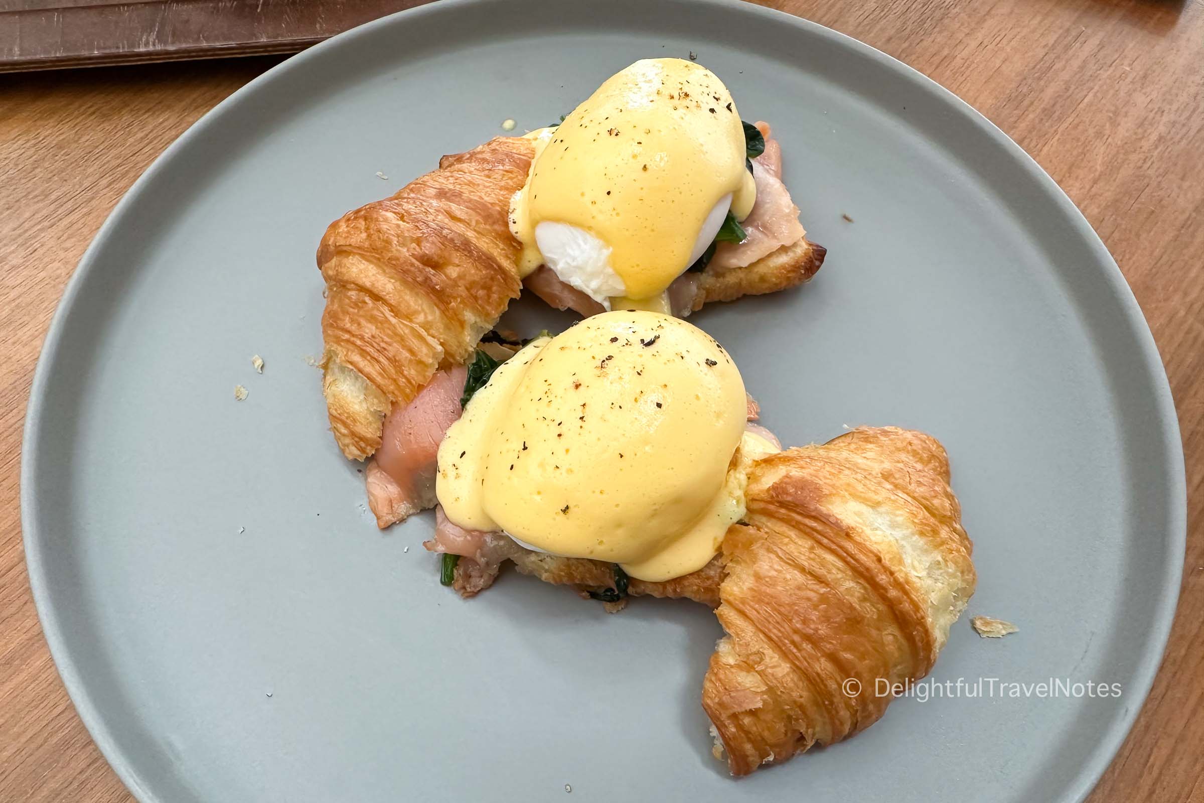a plate of croissant egg benedict at Hyatt Centric Ginza hotel in Tokyo.