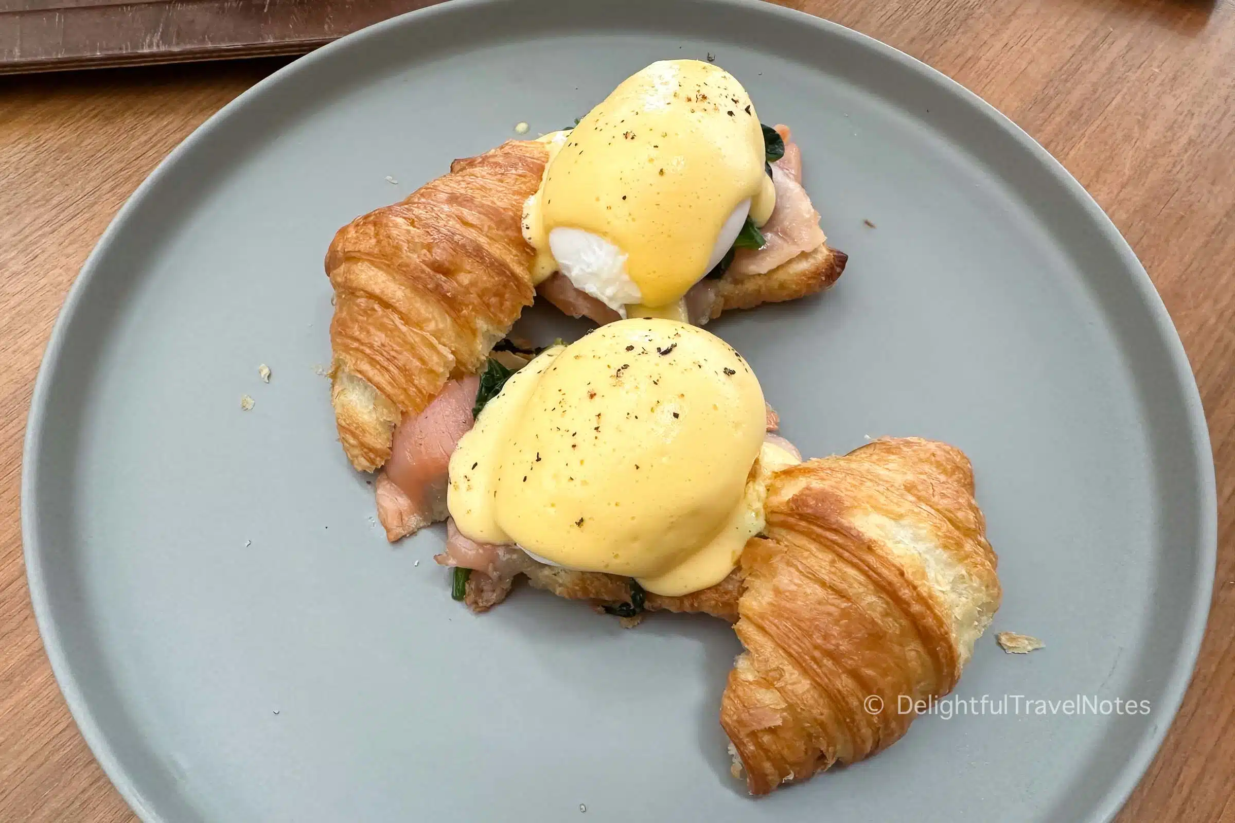 a plate of croissant egg benedict at Hyatt Centric Ginza hotel in Tokyo.