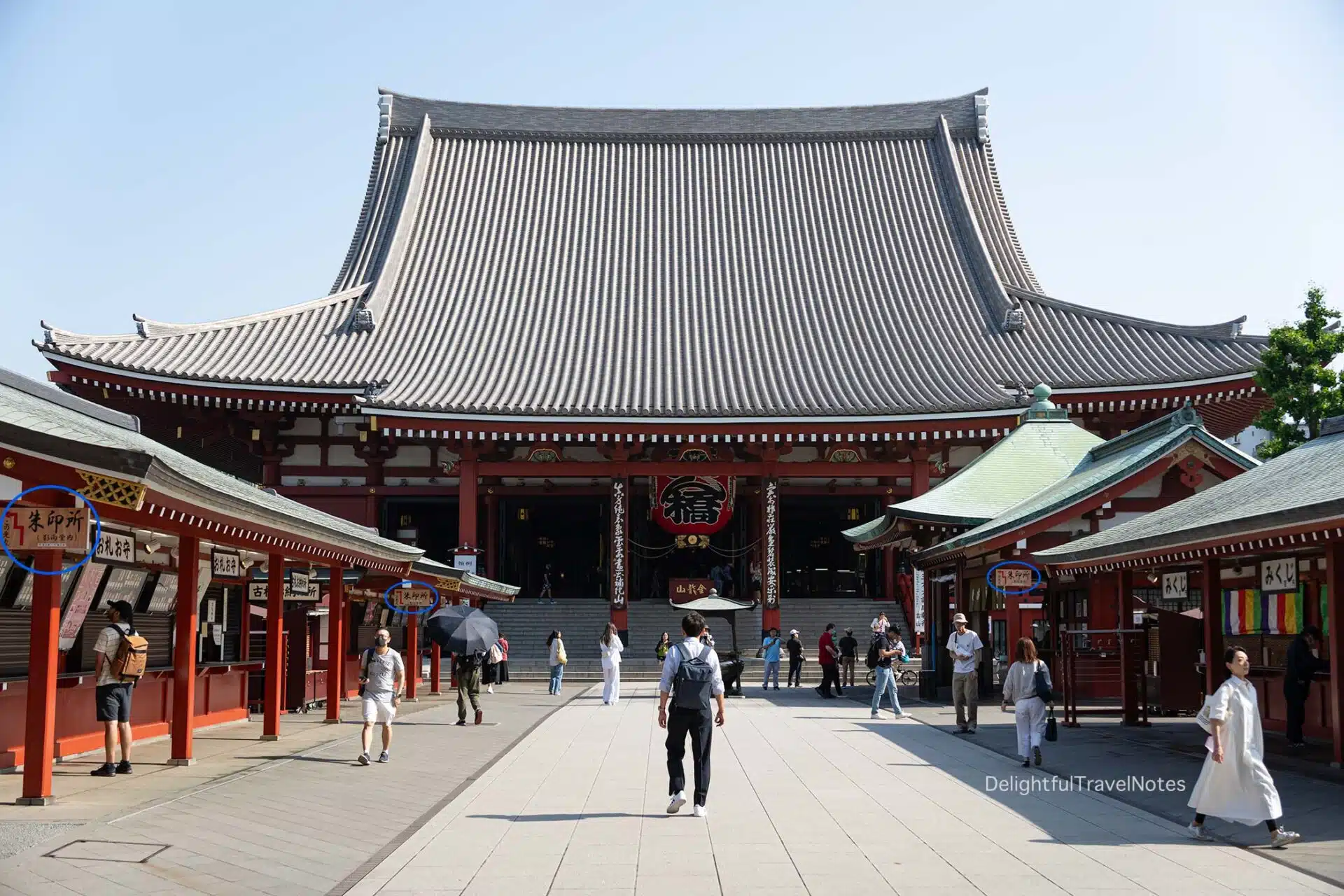 multiple goshuin-jo signs within the grounds of Senso-ji temple