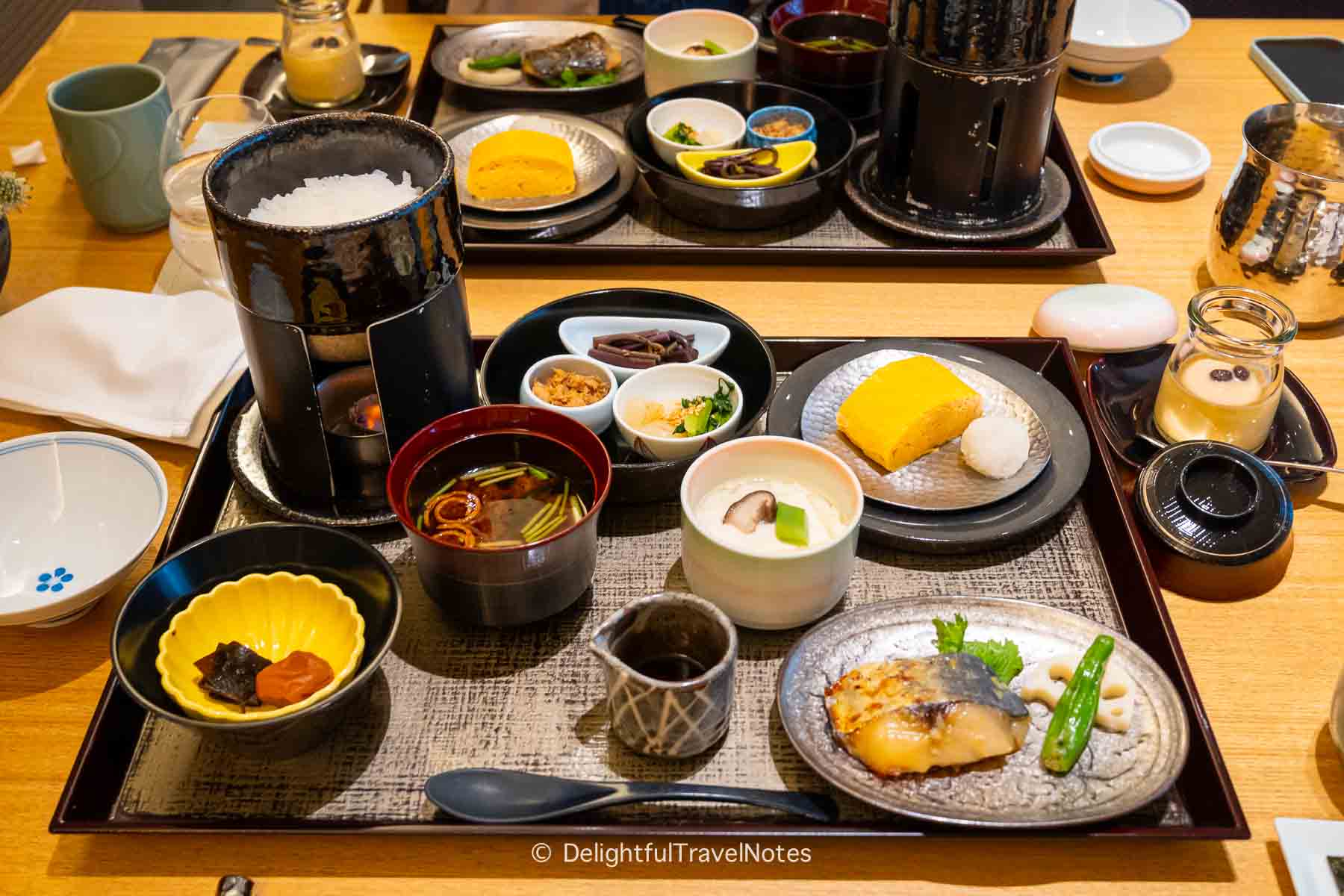 a tray of Japanese breakfast set at The Thousand Kyoto.
