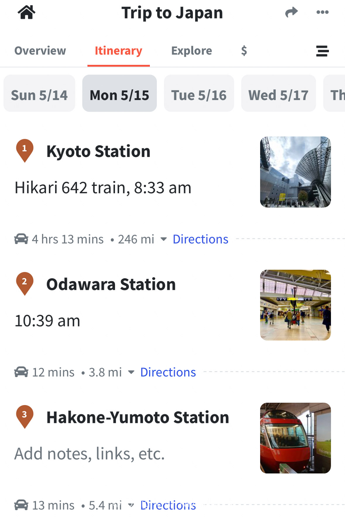 a screenshot of Wanderlog itinerary