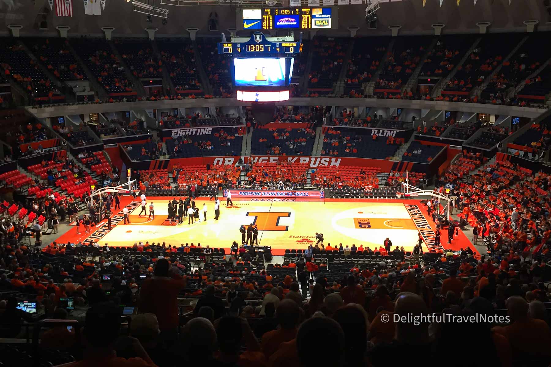a basketball match at State Farm Center in Champaign, Illinois.
