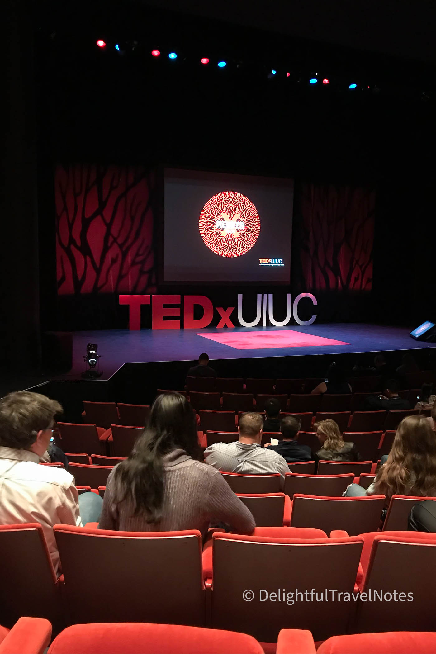 stage of TED UIUC talk at Krannert Center.