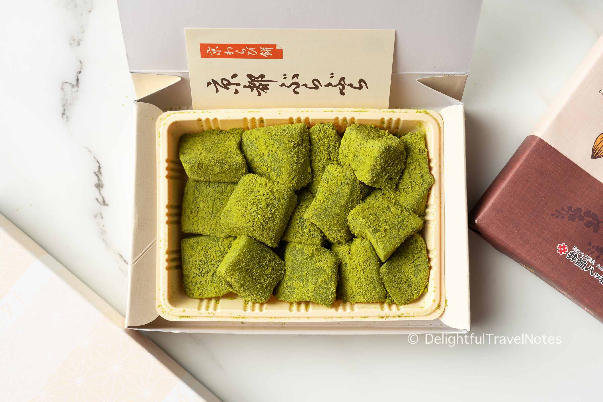 A box of mochi, popular souvenir from Japan.
