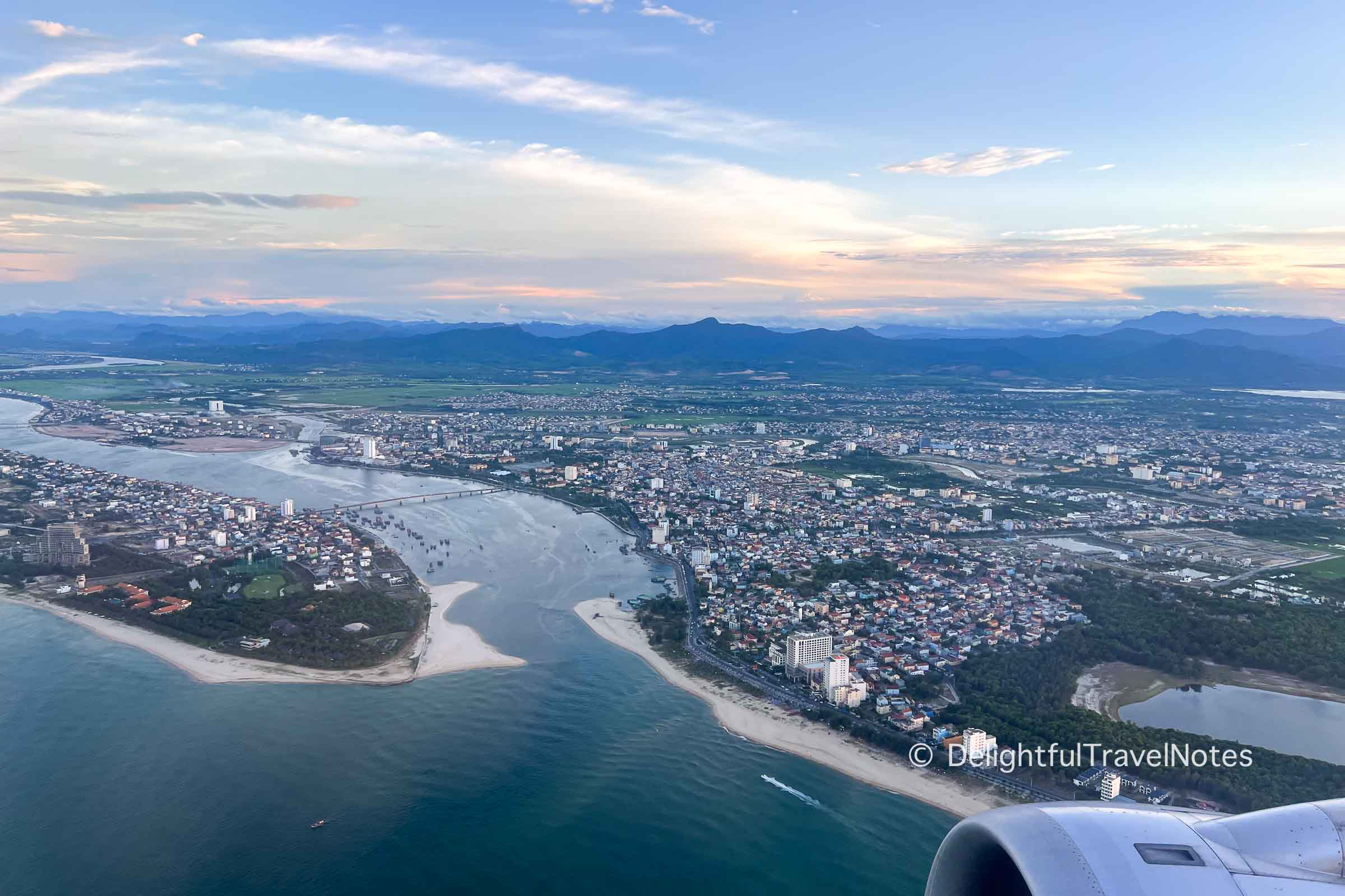 Aerial view of Quang Binh from airplane window.