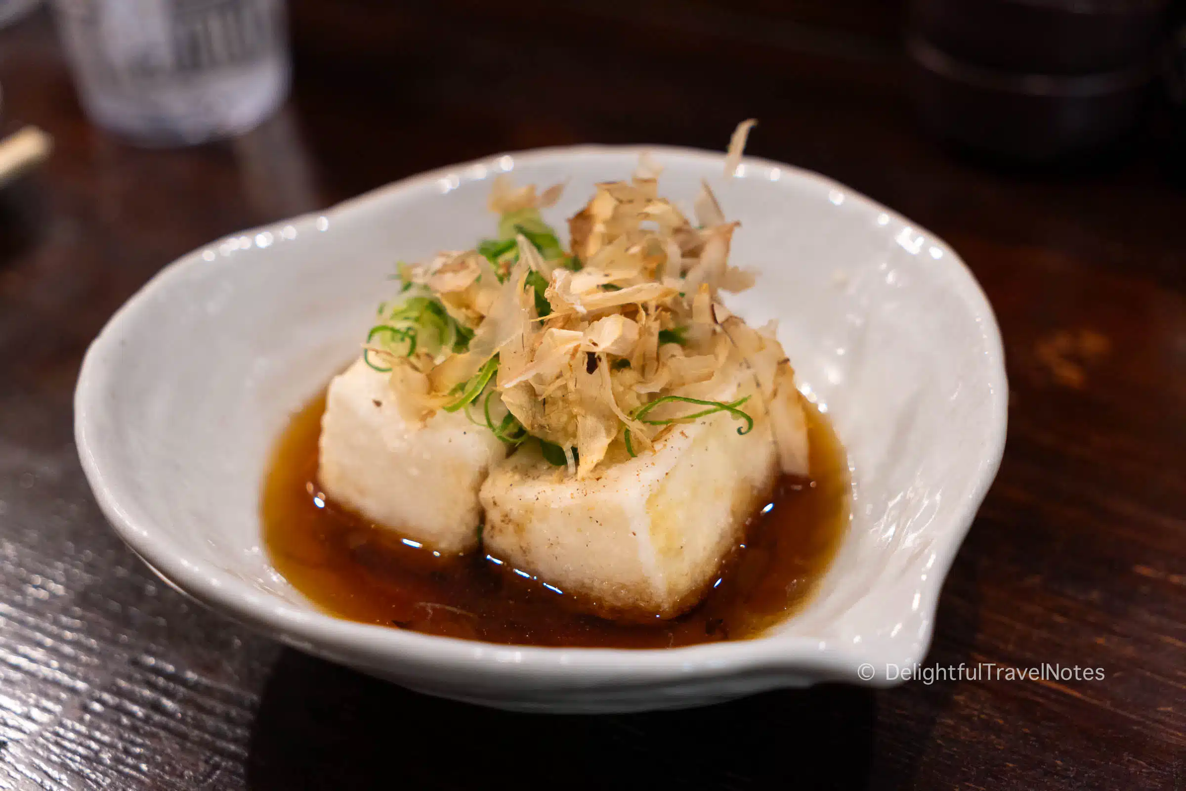 a plate of agedashi tofu at Gion Yuki izakaya.