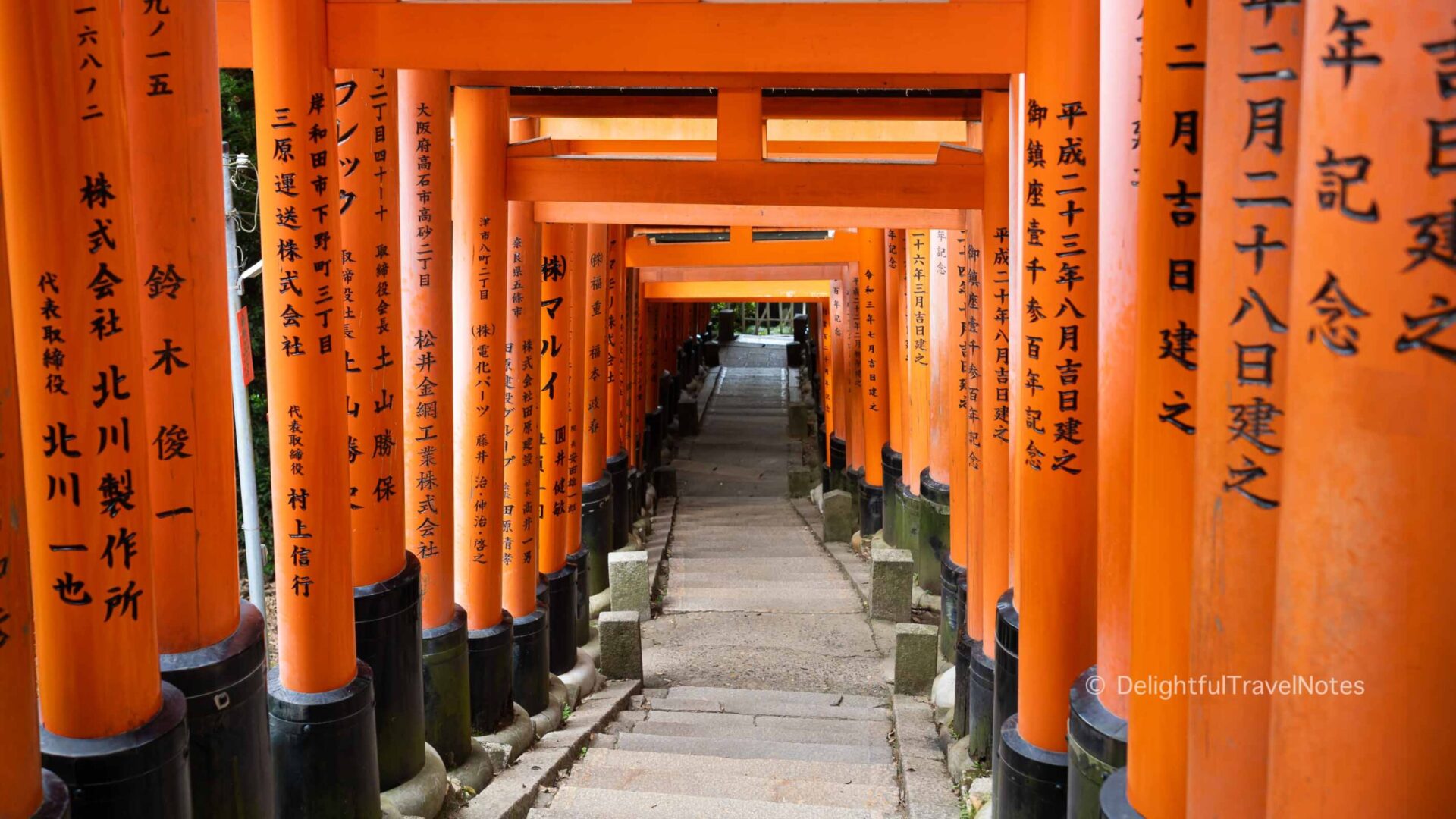 vermillion gates at Fushimi Inari Taisha in Kyoto.