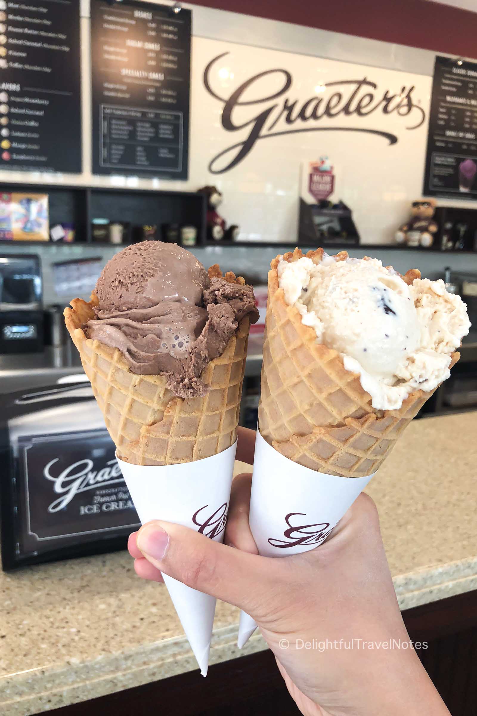 two ice cream cones at Graeter's in Cincinnati, Ohio.