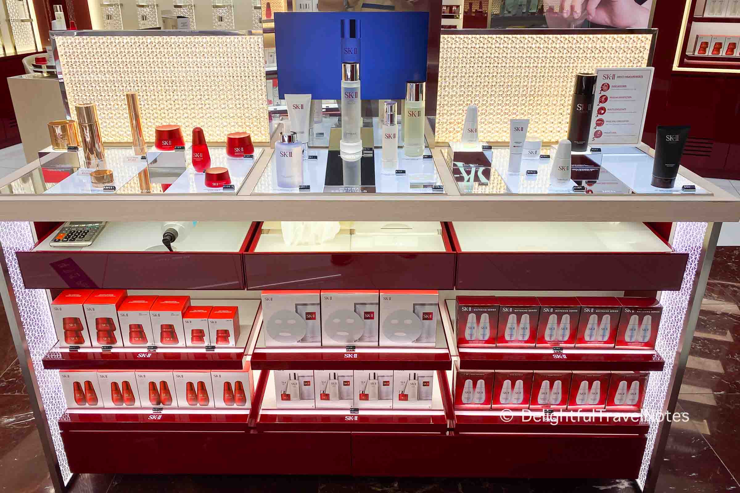 SK-II skincare products on display.