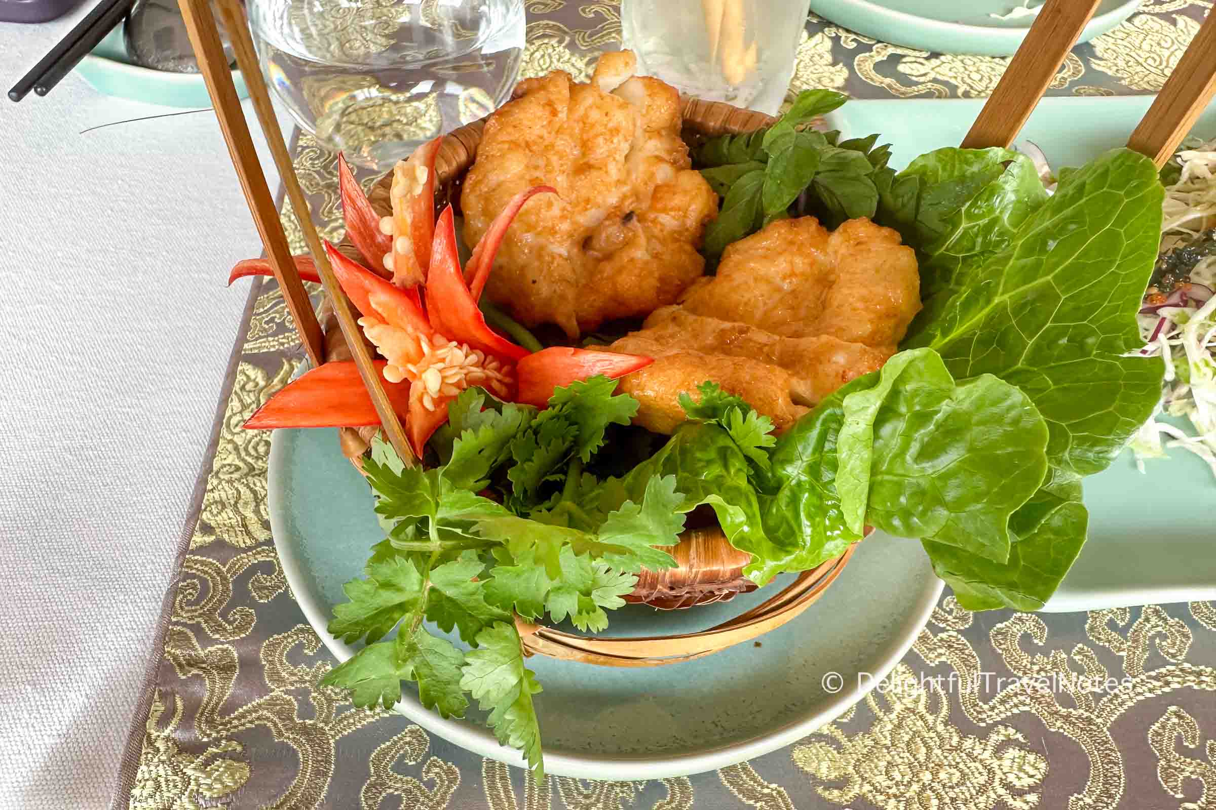 a basket of Ha Long squid cakes served at lunch on Ginger Lan Ha Bay cruise.