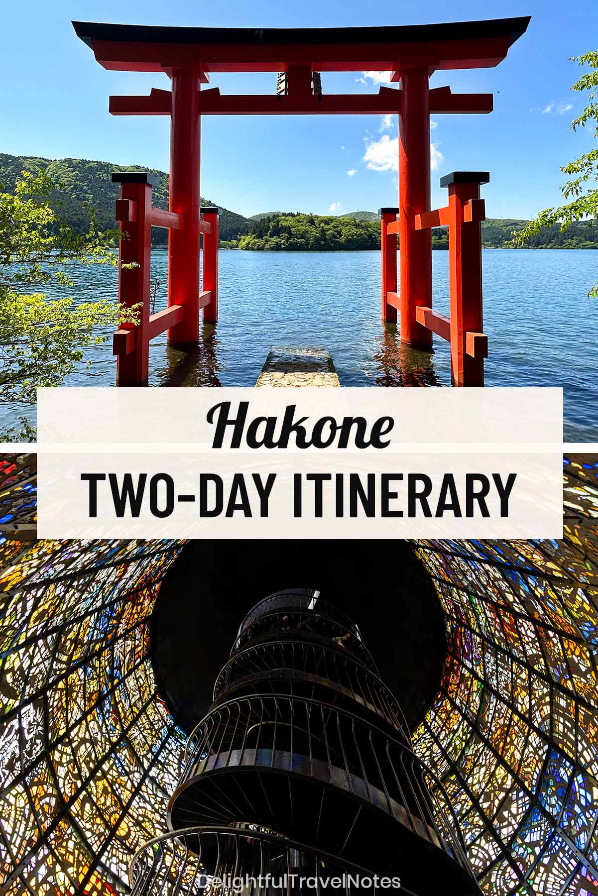 a collage of places to visit in a two-day Hakone itinerary.