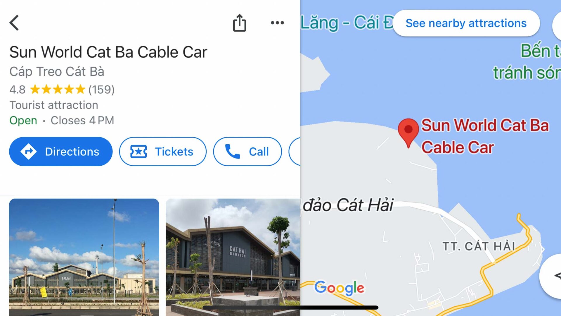 location of Cat Ba Cable car in Hai Phong on Google Maps.