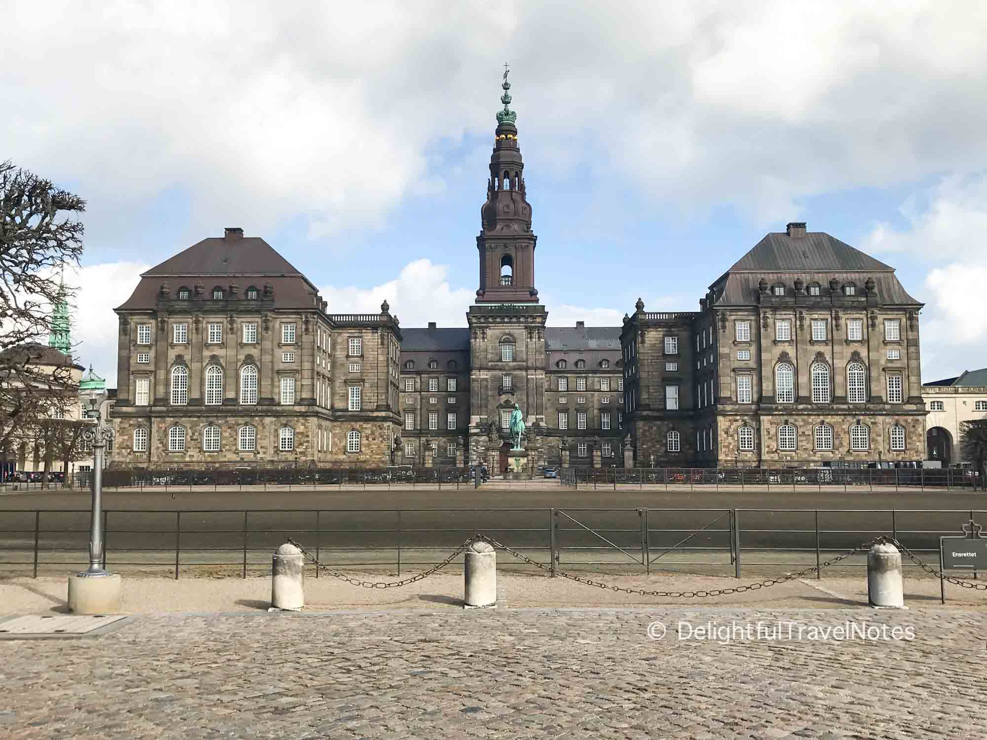 Facade of Christianborg Palace in Copenhagen.