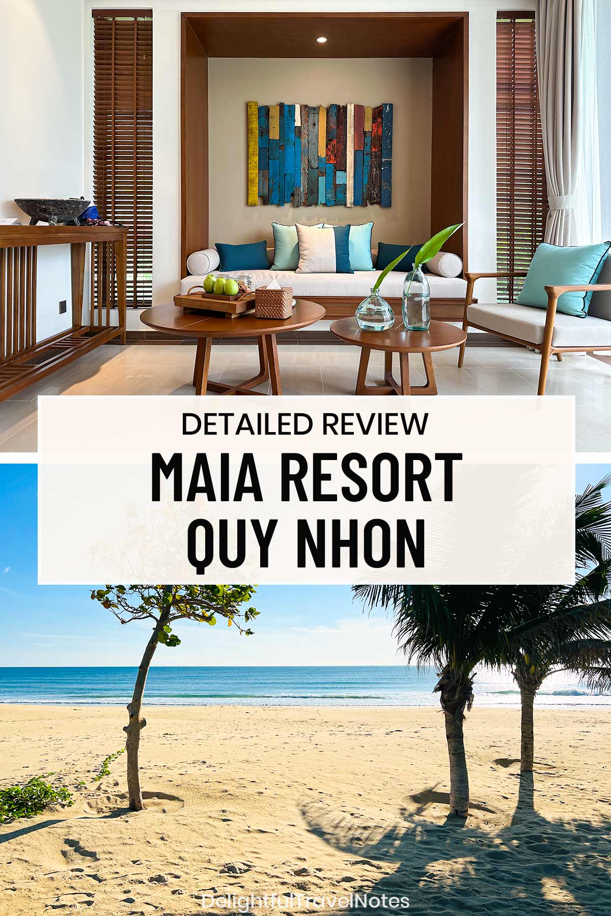 a collage of resort facilities for the review of Maia Resort Quy Nhon.