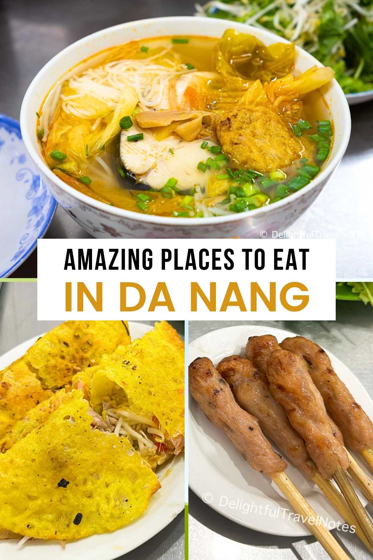 a Pinterest collage of food at some of the best restaurants in Da Nang, Vietnam.