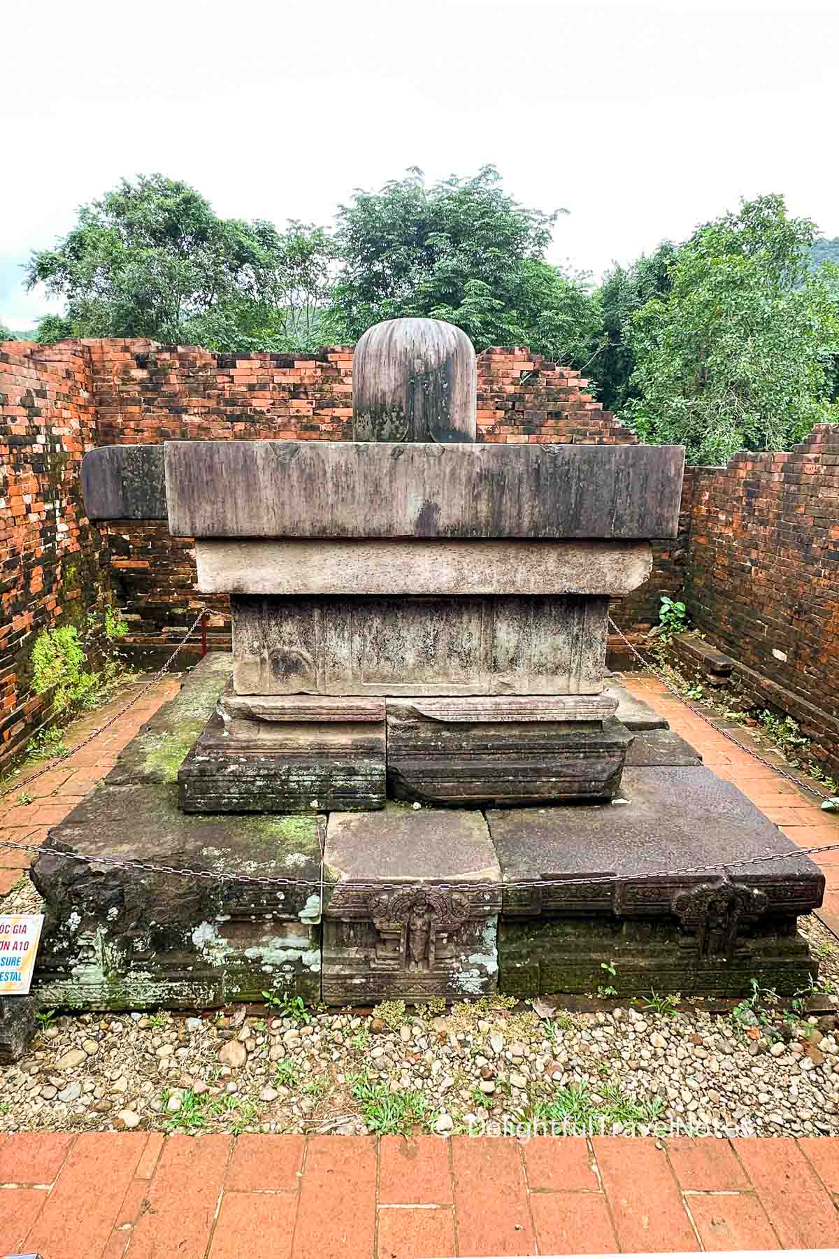 Linga-yoni pedestal inside temple A10 at My Son Sanctuary.