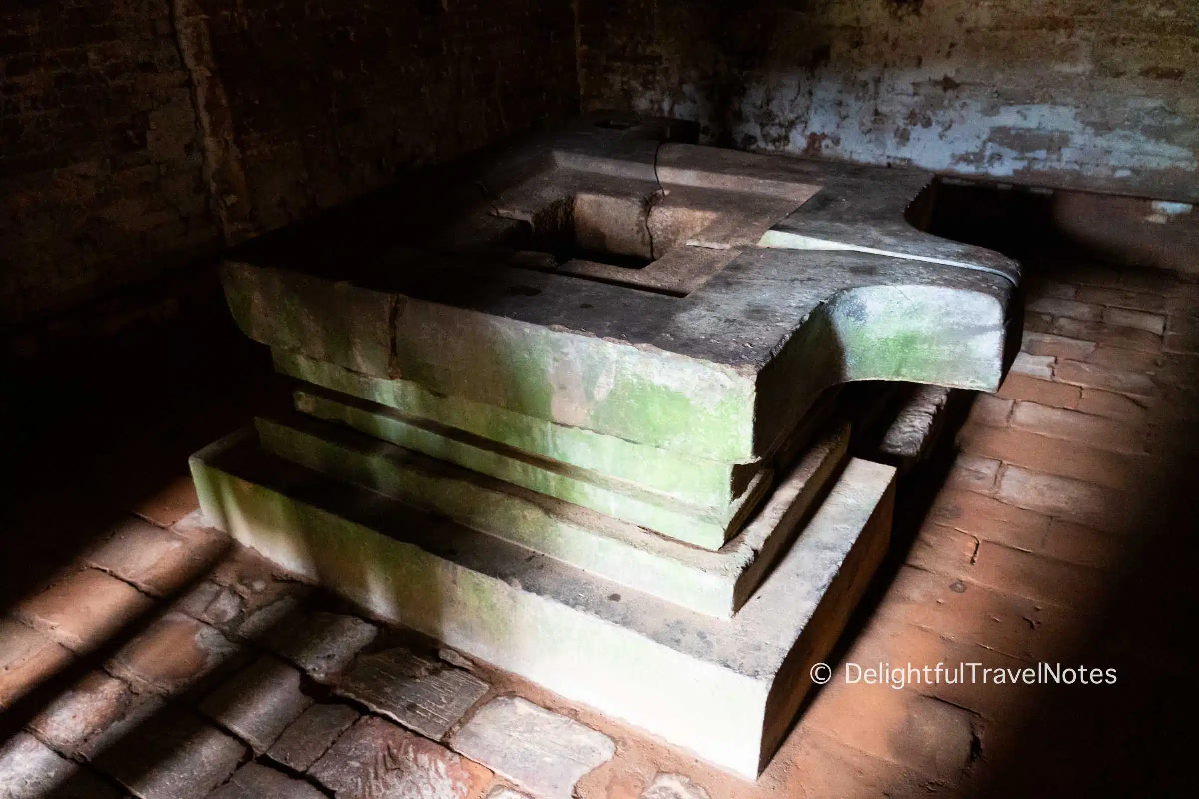 Yoni pedestal inside temple C1 of My Son Sanctuary.