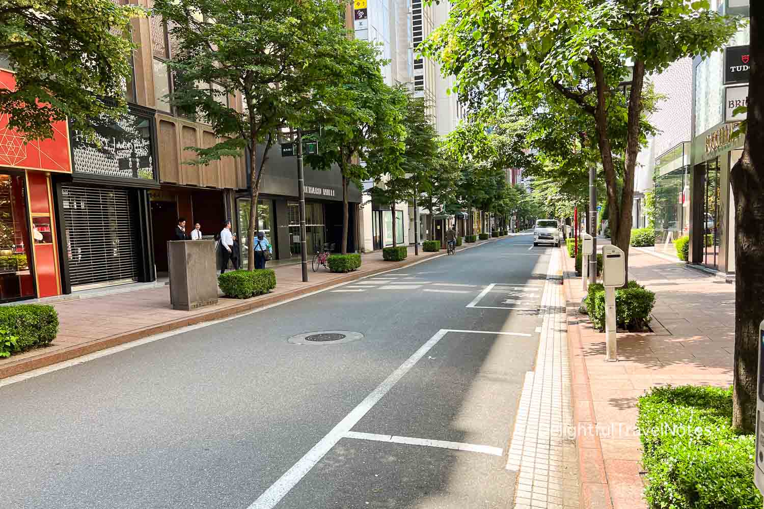A quiet street in the morning in Ginza, Tokyo.