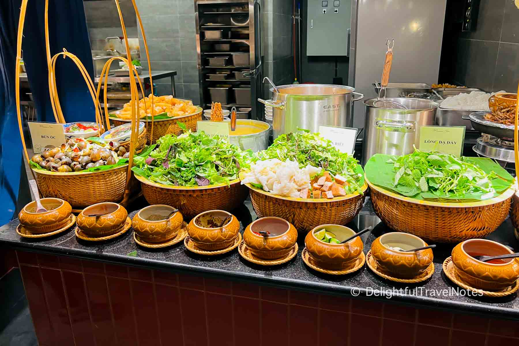 A stall of noodle soups at Maison Sen Buffet in Hanoi.