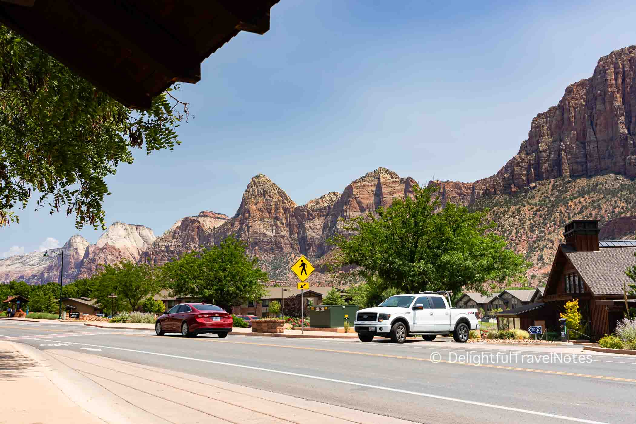 Zion Park Boulevard (the street leading to Zion's gate) in Springdale, Utah.