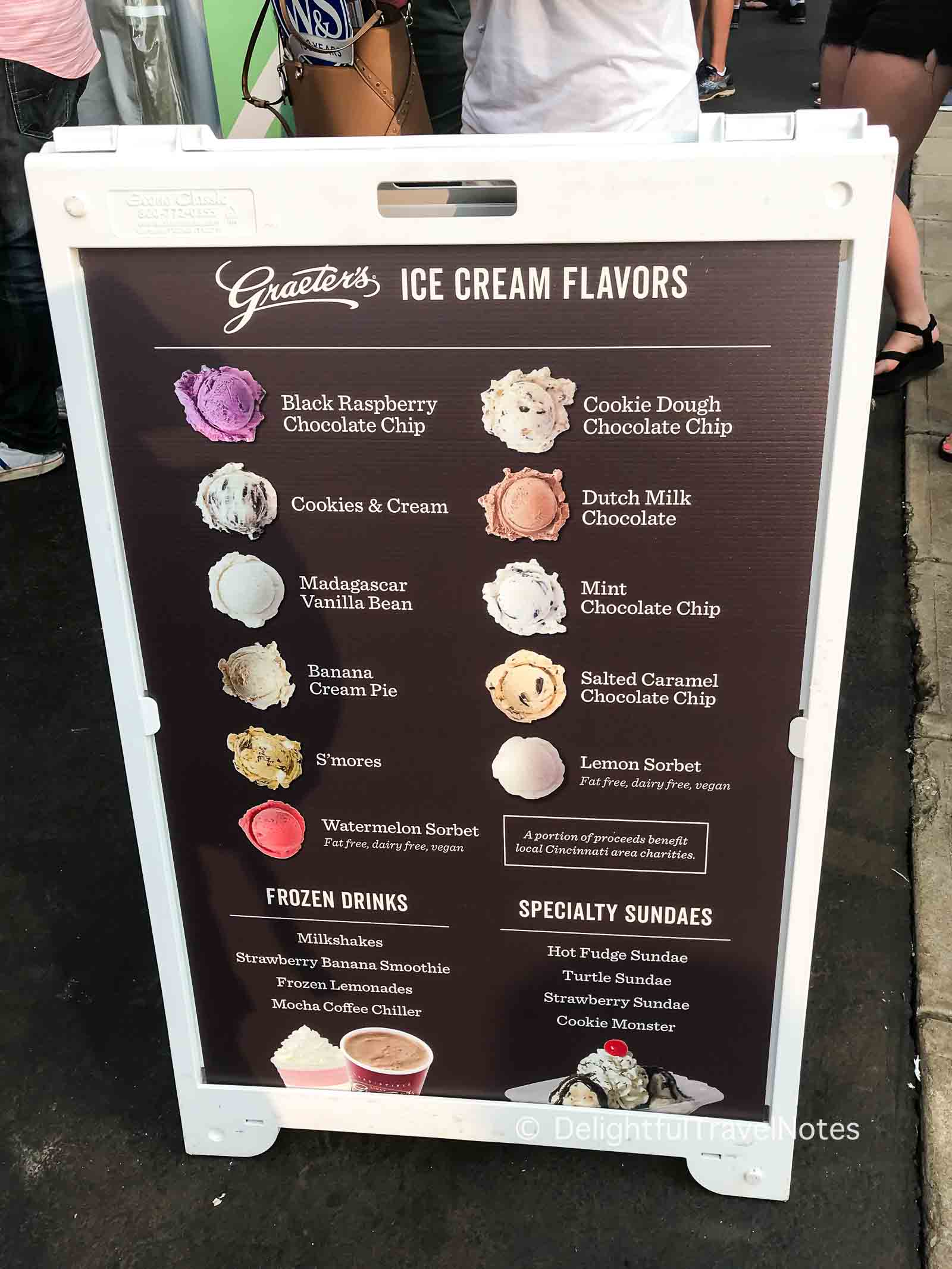 the menu board of Graeter's Ice Cream in the food court at Cincinnati Open tennis tournament.