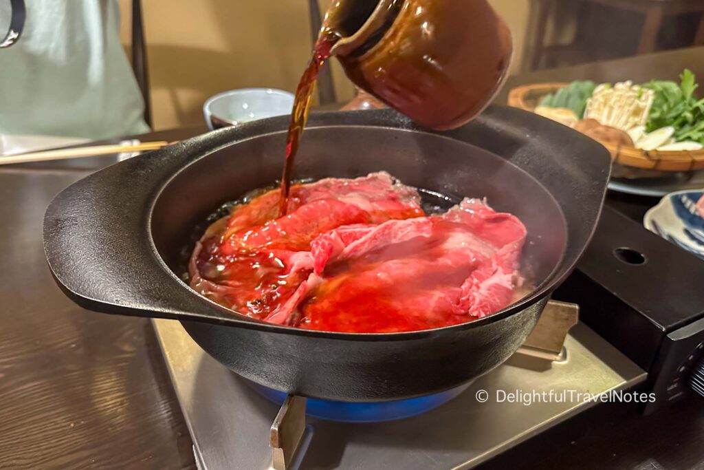 Kansai-style sukiyaki cooked right at the table.
