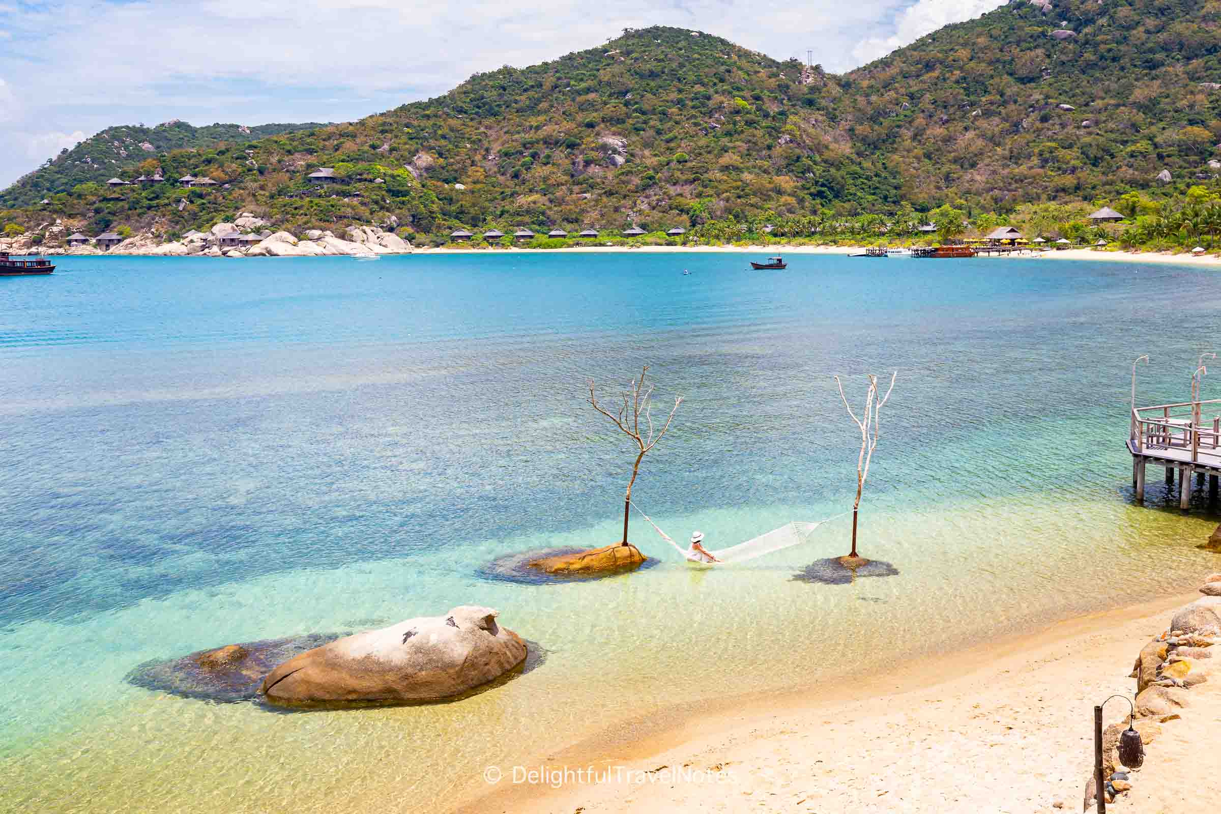 the beach at Six Senses Ninh Van Bay, the most luxury resort for a romantic trip in Vietnam.