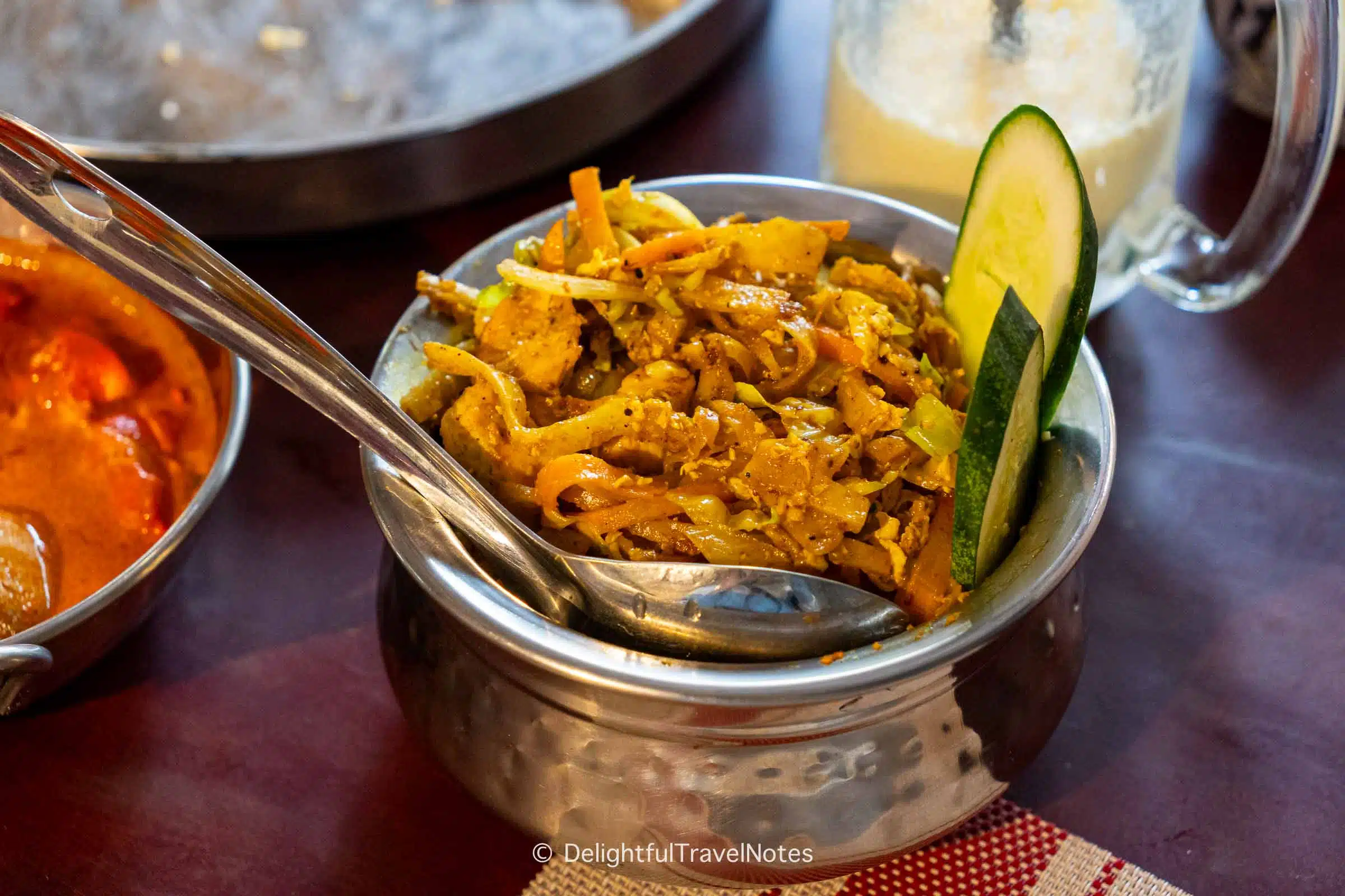 a bowl of kottu roti at Taste of Ceylon restaurant in Luang Prabang.