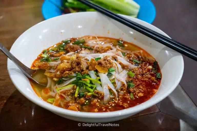 a bowl of Lao khao soi at Nang Tao eatery in Luang Prabang.