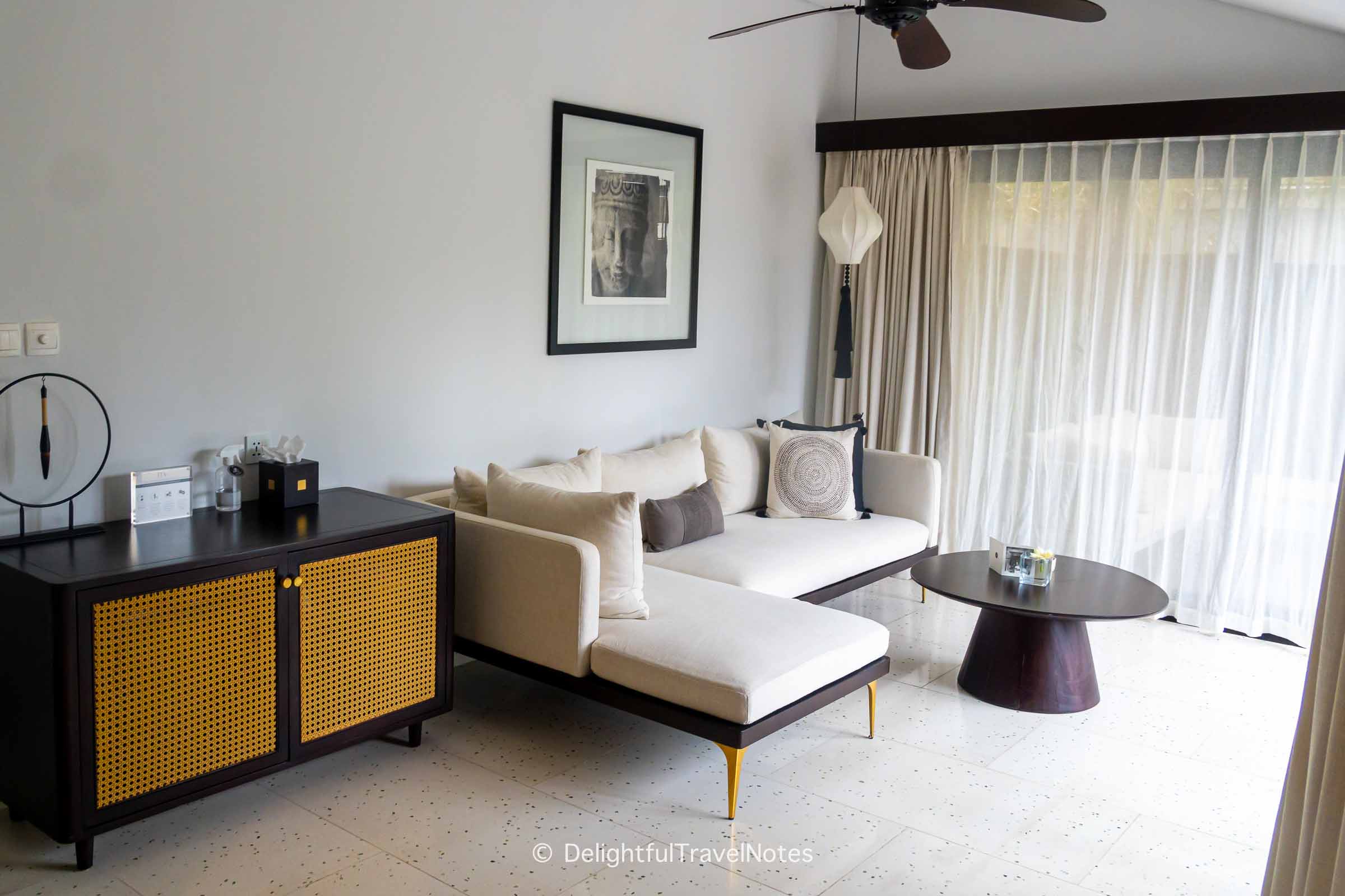 Living area in villa at Tia Wellness Resort in Danang.