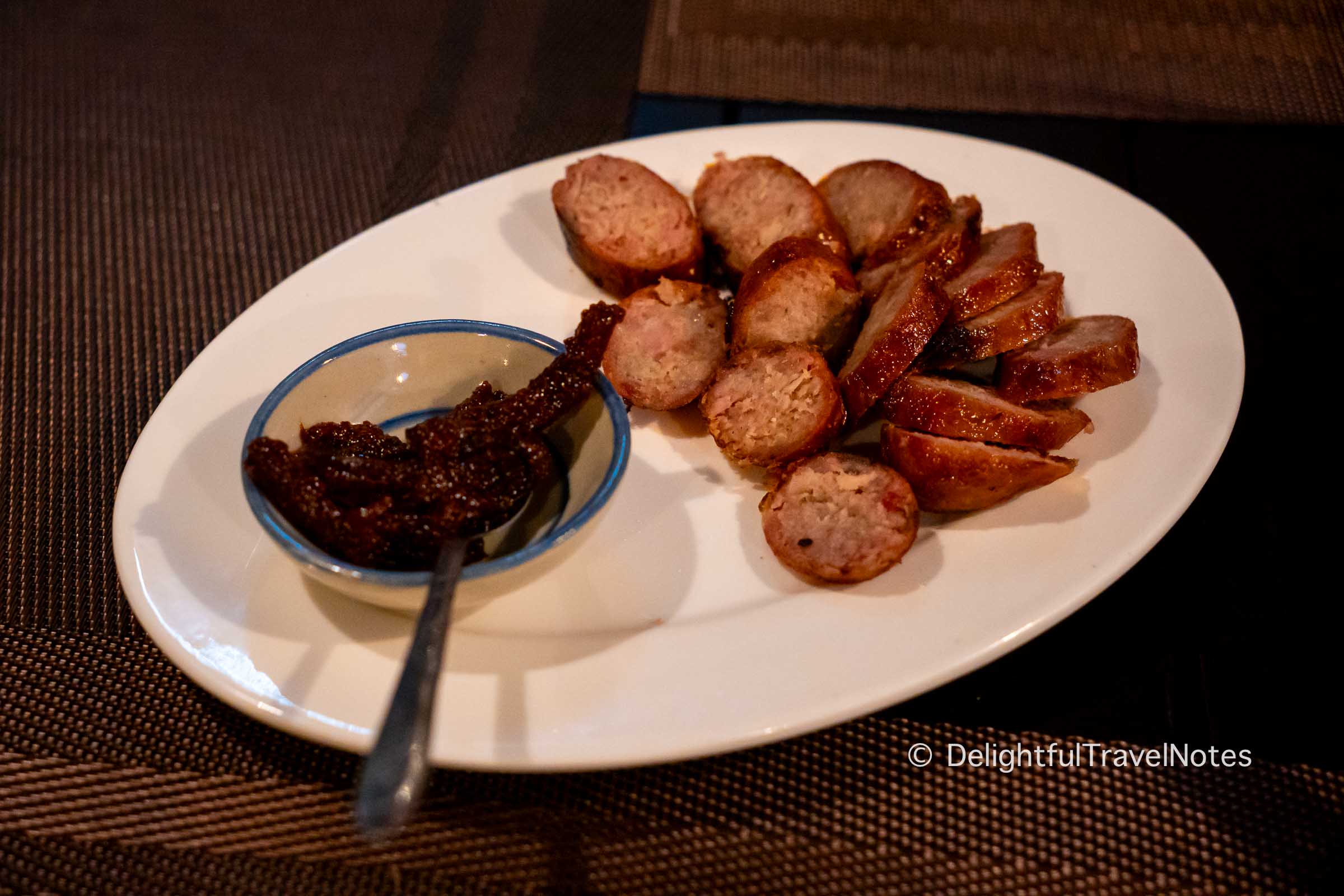 a plate of Luang Prabang sausages at Bamboo Garden, one of the must-try restaurants in Luang Prabang.