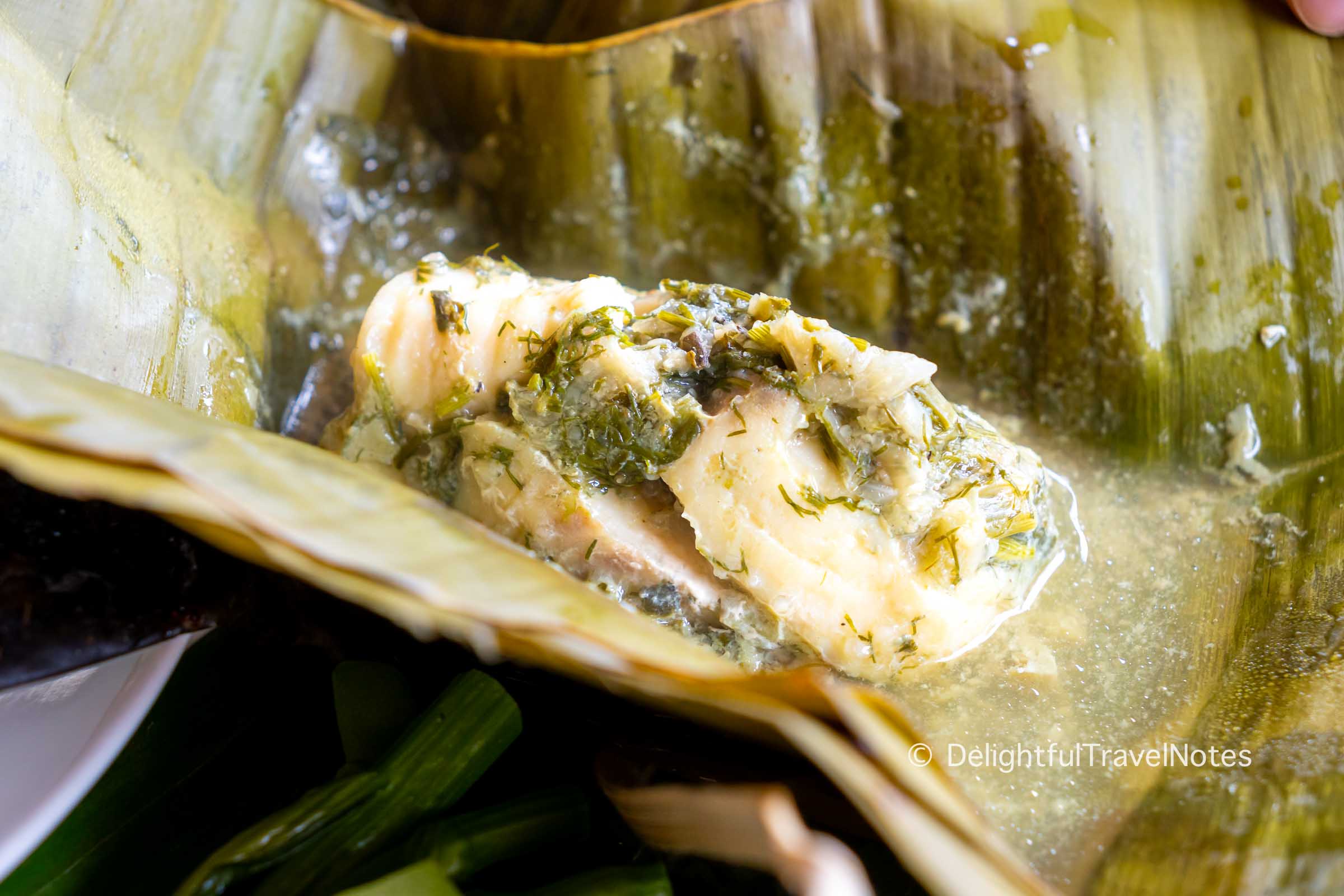 mok pa steam fish in banana leaves at Tamarind, one of the best restaurants in Luang Prabang.