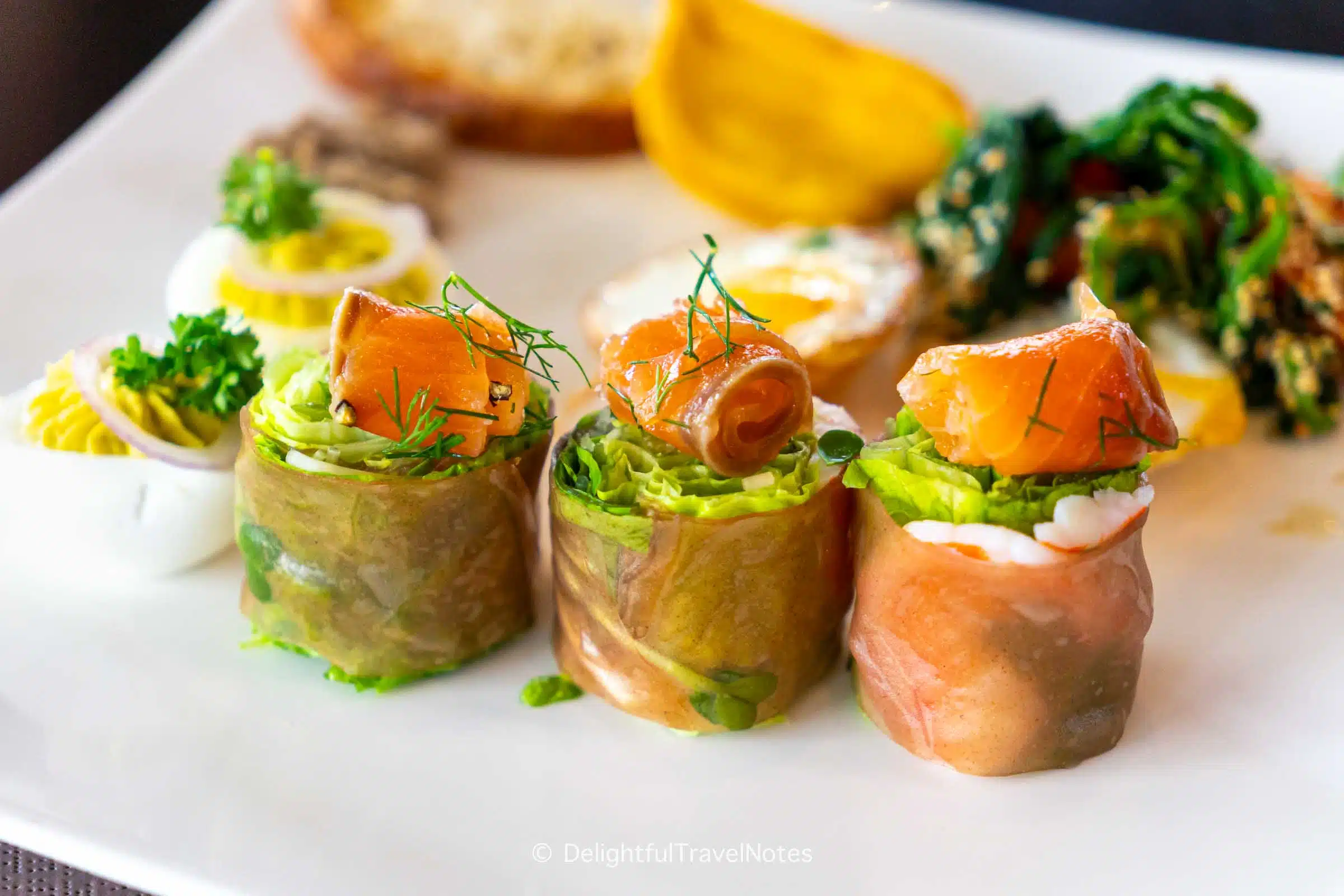 Summer rolls at the breakfast buffet.