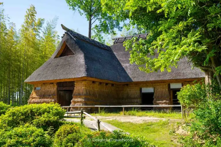 a farmhouse with thatched walls from Nagano at the Open Air Museum of Old Japanese Farm Houses in Osaka.