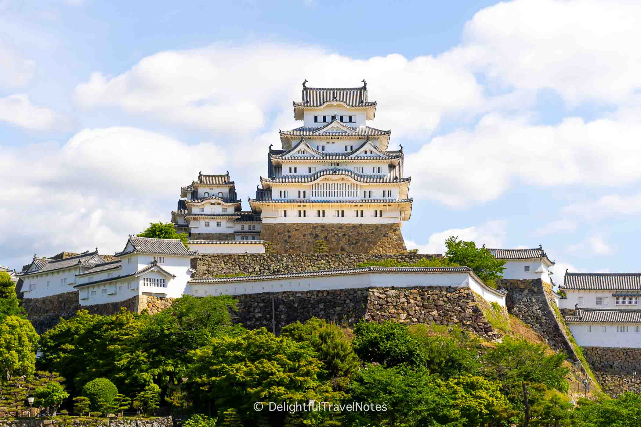 front view of Himeji Castle from the main entrance.
