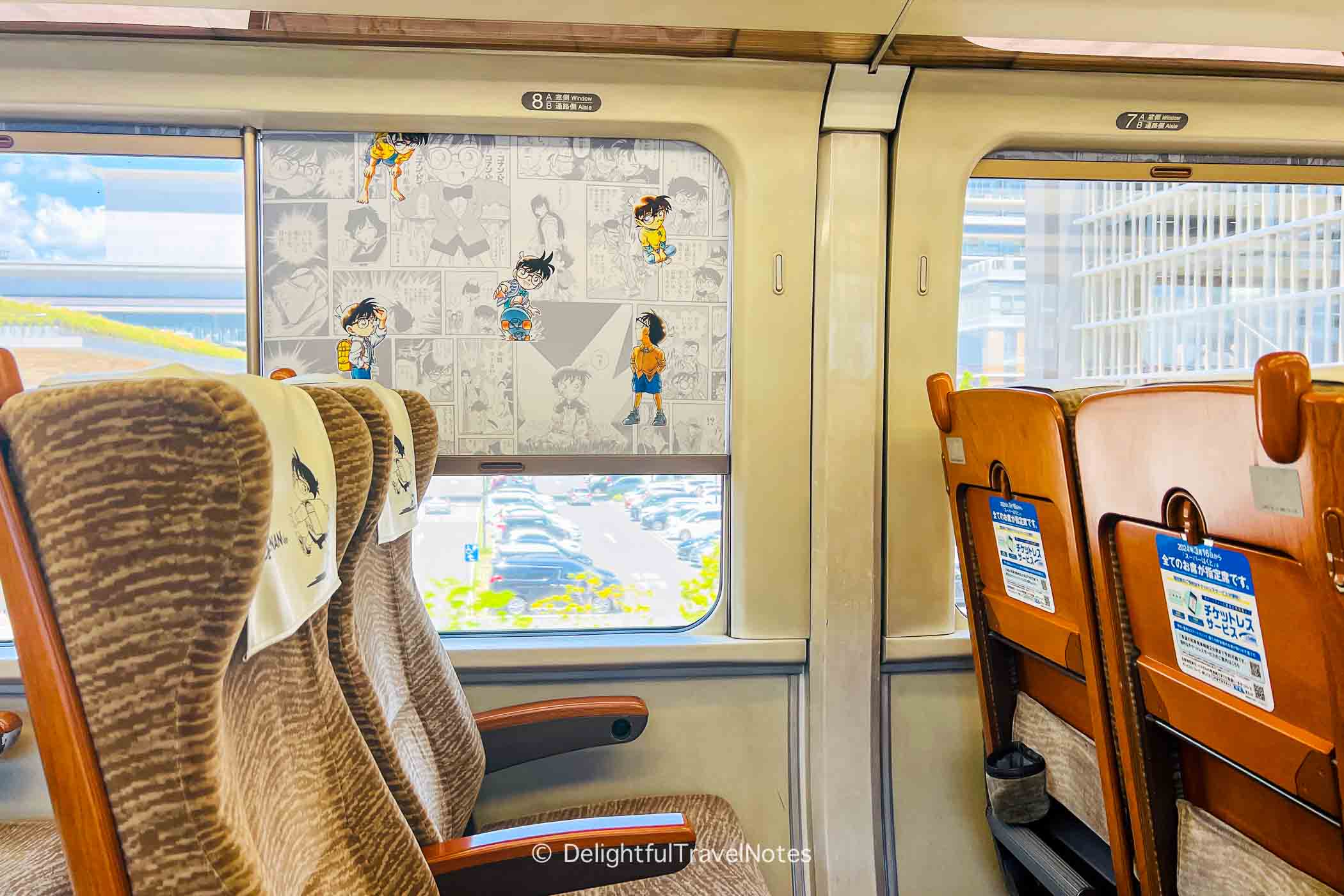 Inside a Conan themed Super Hakuto train from Himeji Station.