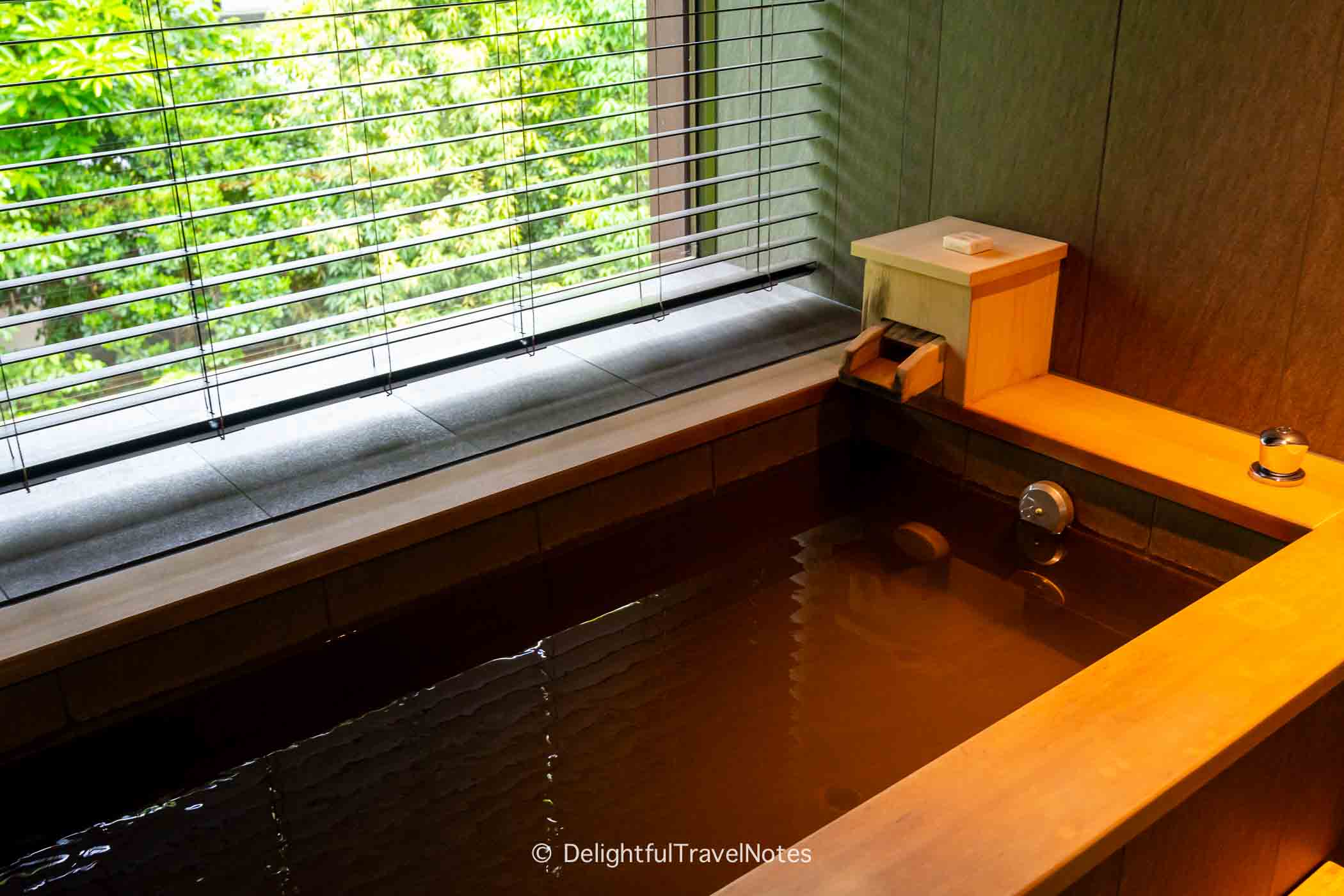 the onsen bath tub in guest room at Shisui Nara.