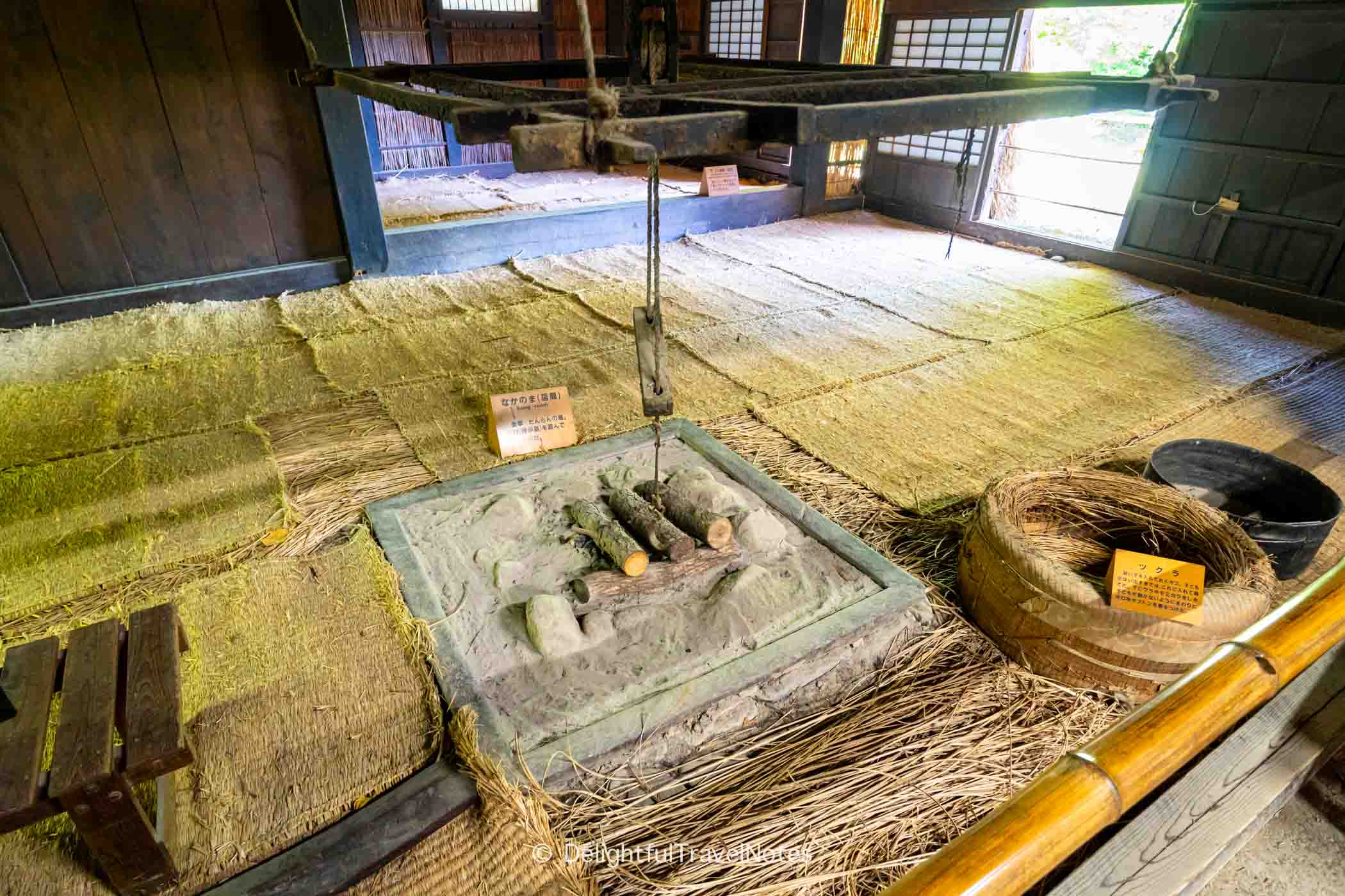 Sunken hearth inside an old Japanese farmhouse at the museum.