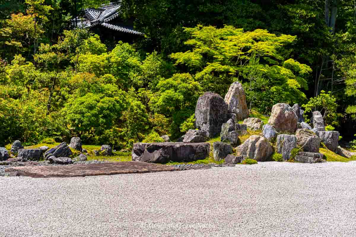 Close up view of the crane island in Konchi-in rock garden.