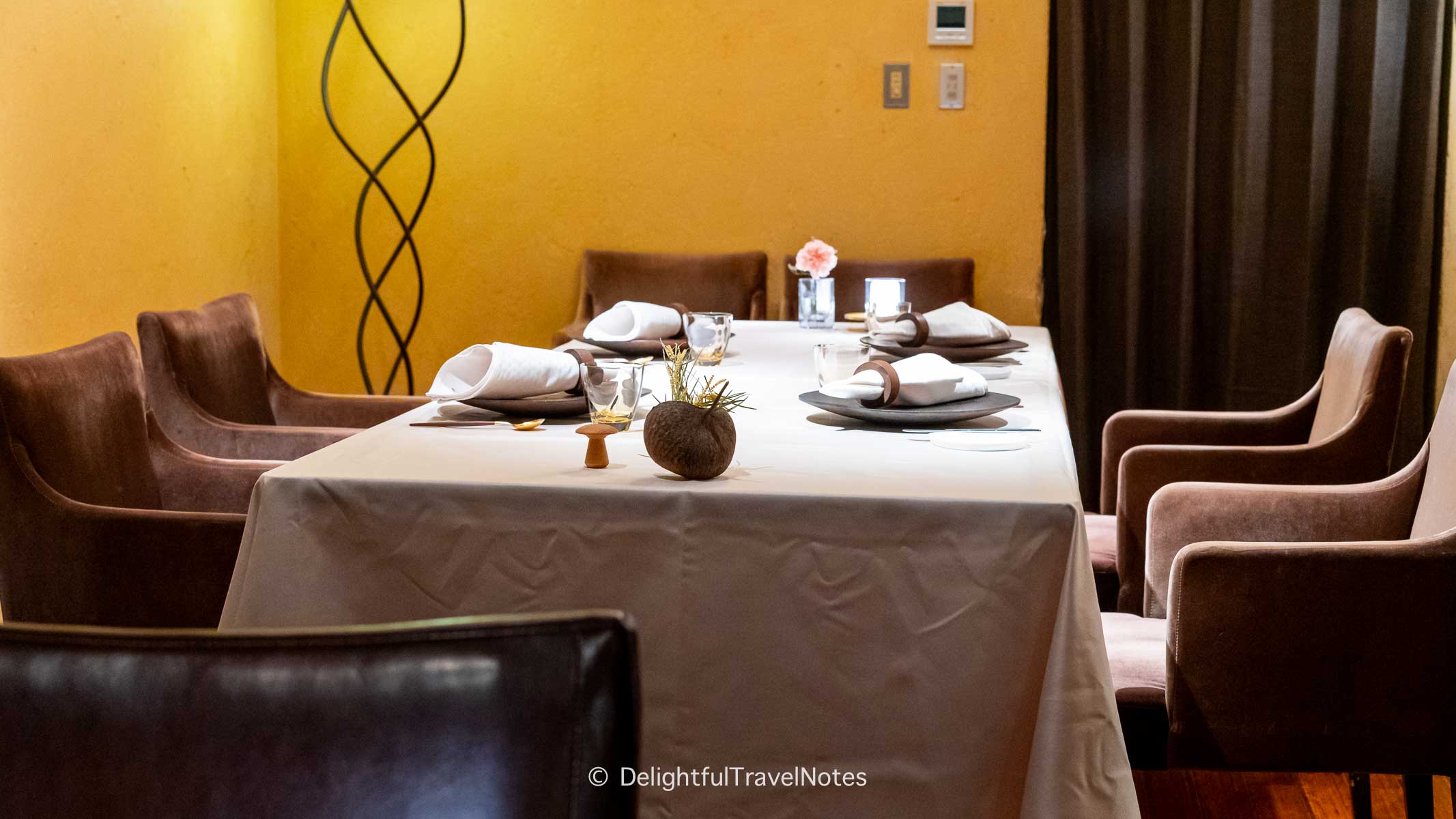 the spacious dining table at La Terrasse restaurant in Nara, Japan.