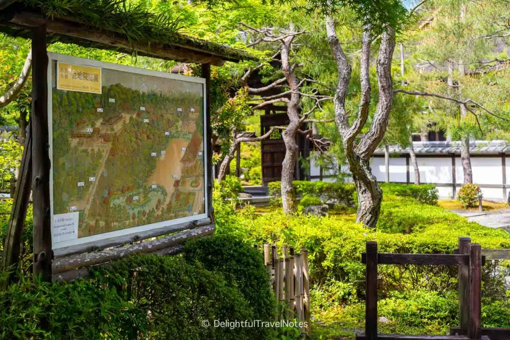 Entrance of Konchi-in temple in Kyoto with a map of the complex.