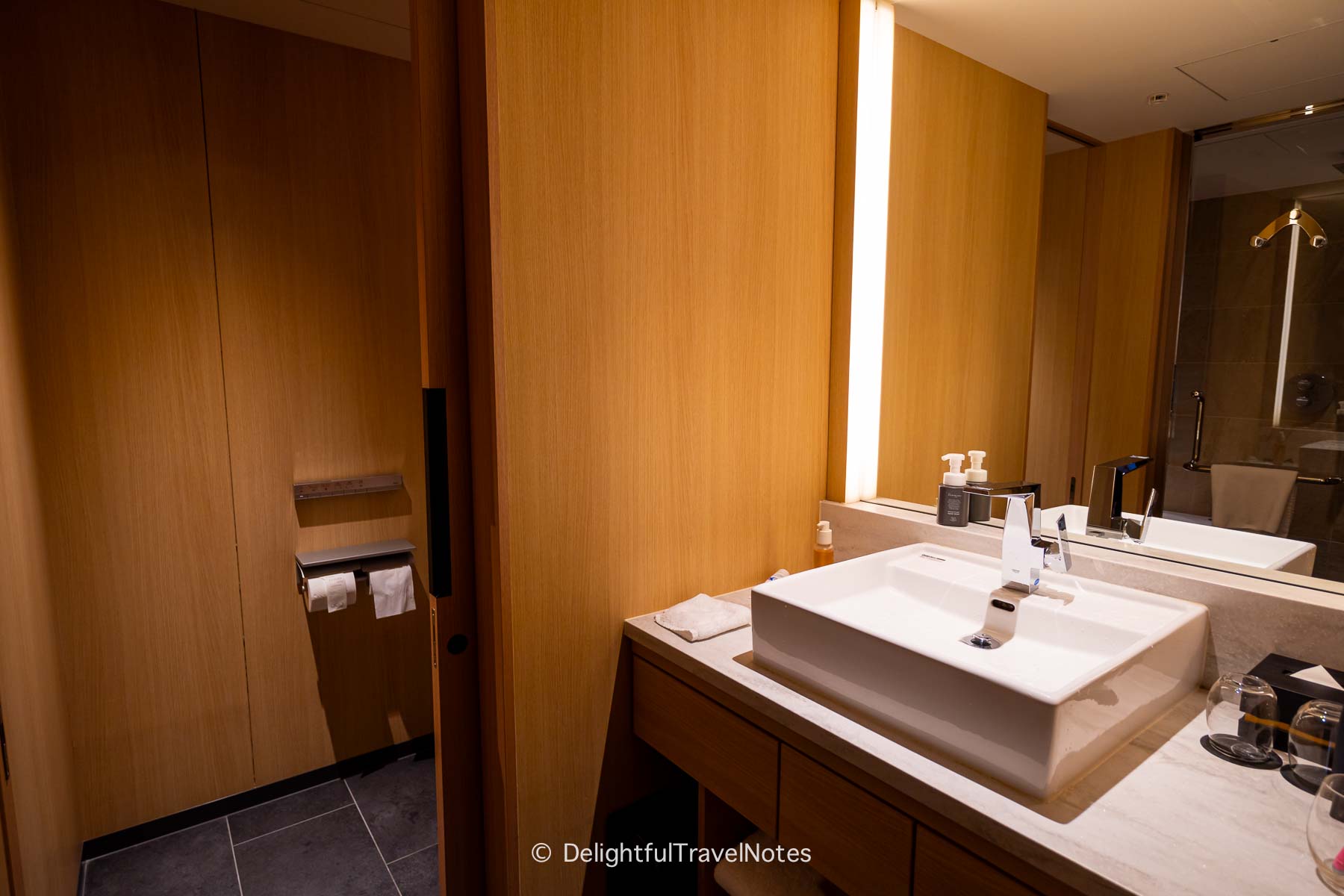 Guest bathroom at The Thousand Kyoto Hotel.