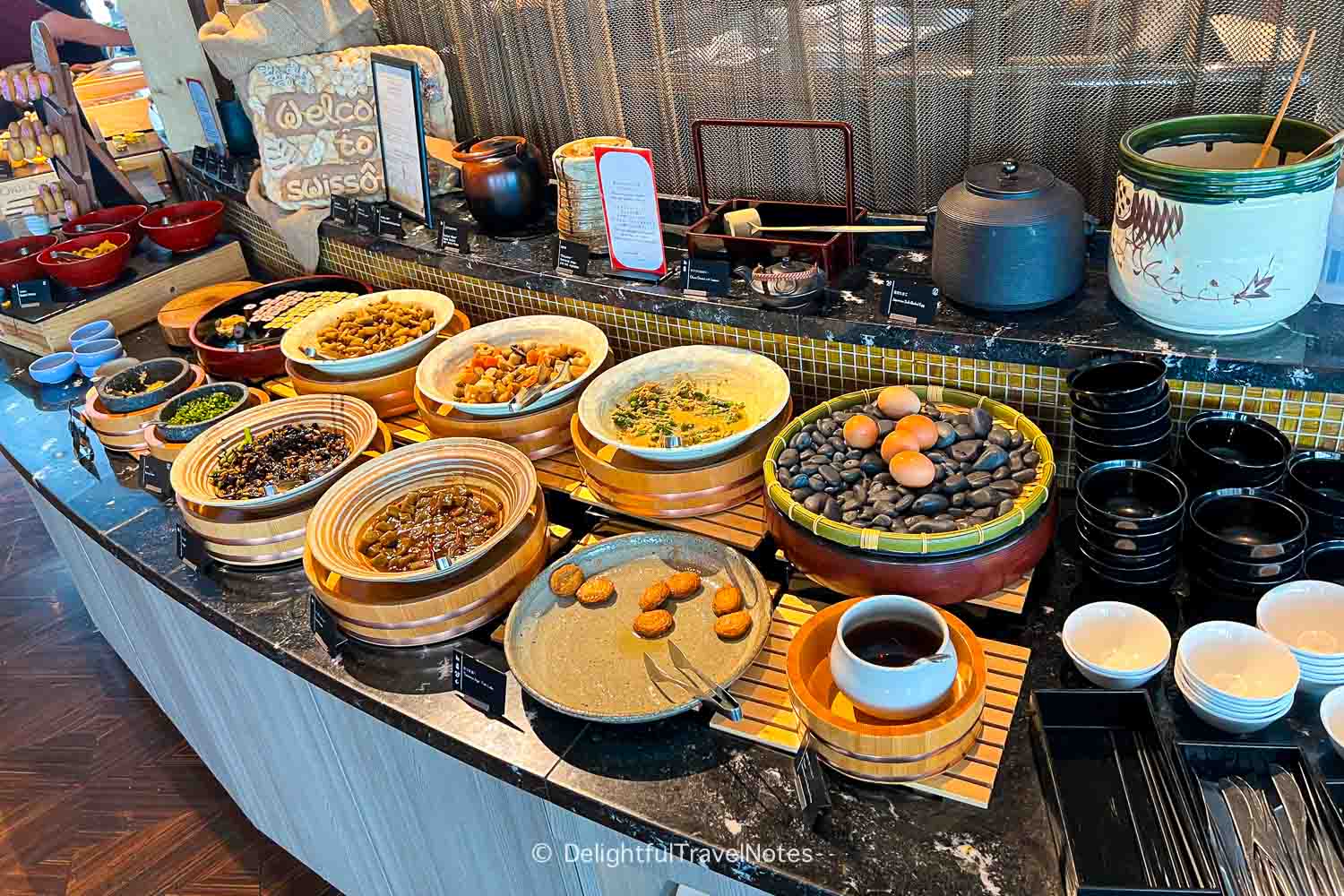 Japanese options in the breakfast buffet of Swissotel Nankai Osaka.