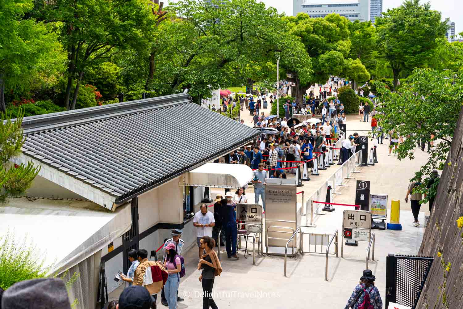 Long lines to buy tickets to Osaka Castle.
