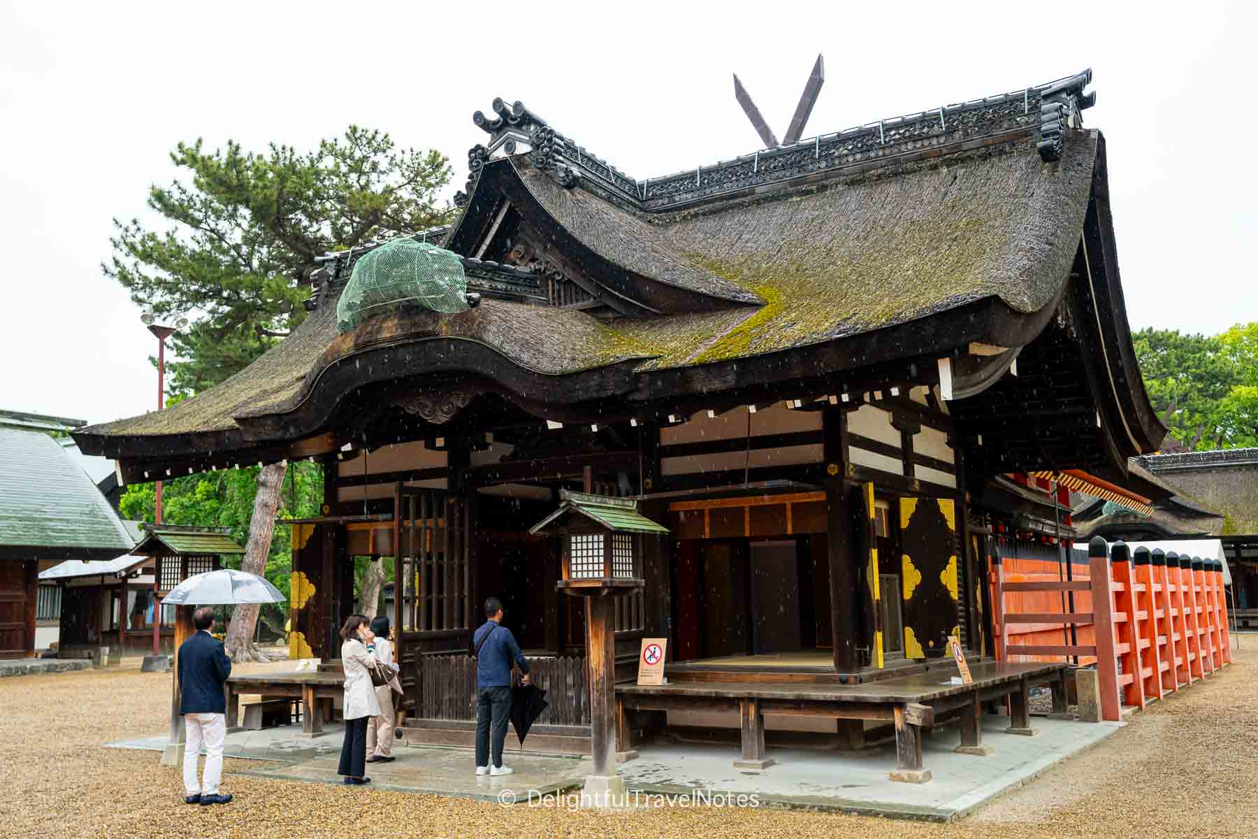 the front porch in a different architectural style of Main Shrine #2 in Sumiyoshi Taisha, Osaka.