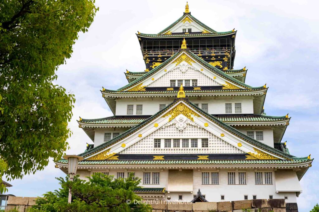 front view of Osaka Castle, a famous landmark in Japan.