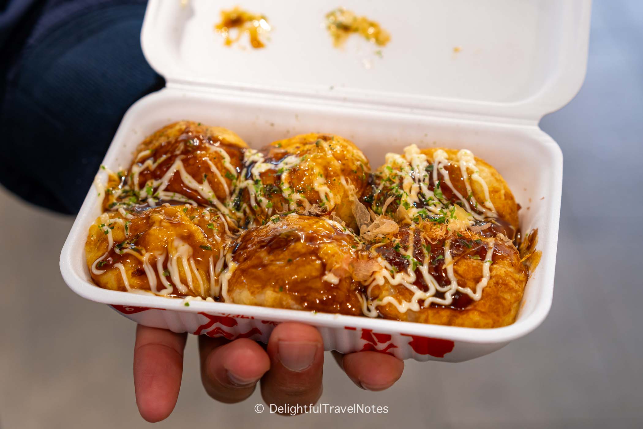 a box of takoyaki (octopus balls), an Osaka specialty food.