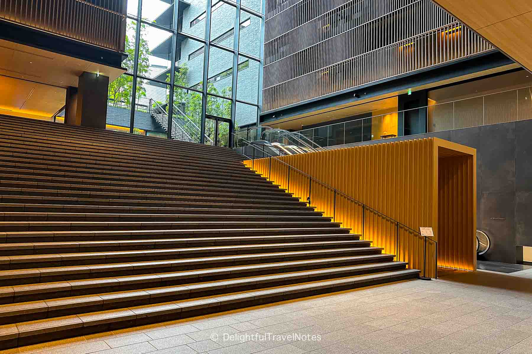 the staircase in the lobby during the day.